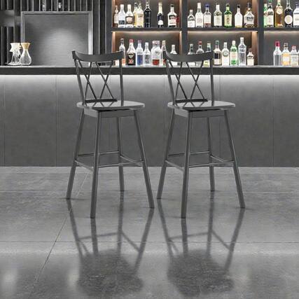 Front. Hivvago - 2-Piece Windsor Bar Stool Set with Ergonomic Backrest and Built-In Footrests -29 inches - Black.