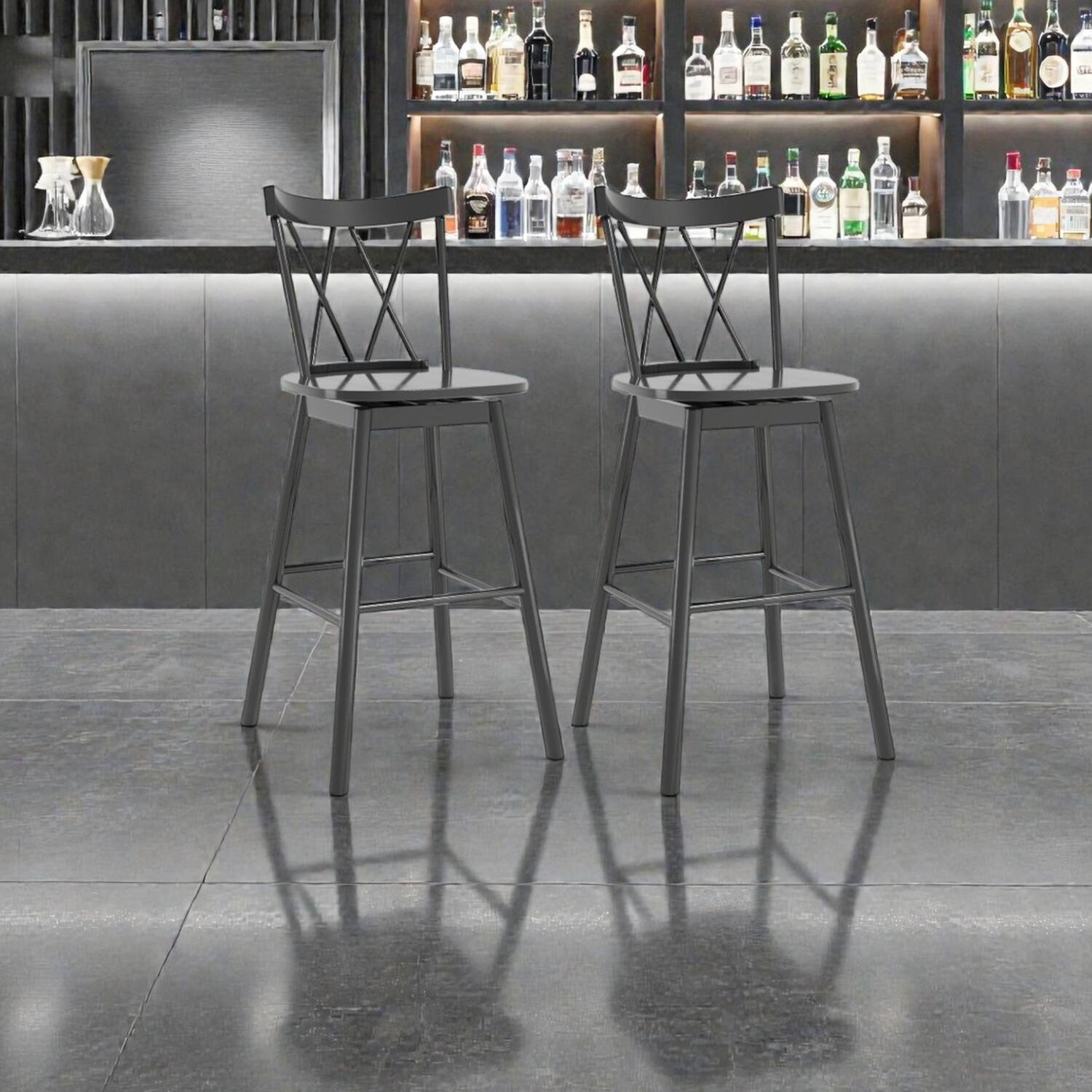 Front. Hivvago - 2-Piece Windsor Bar Stool Set with Ergonomic Backrest and Built-In Footrests -29 inches - Black.