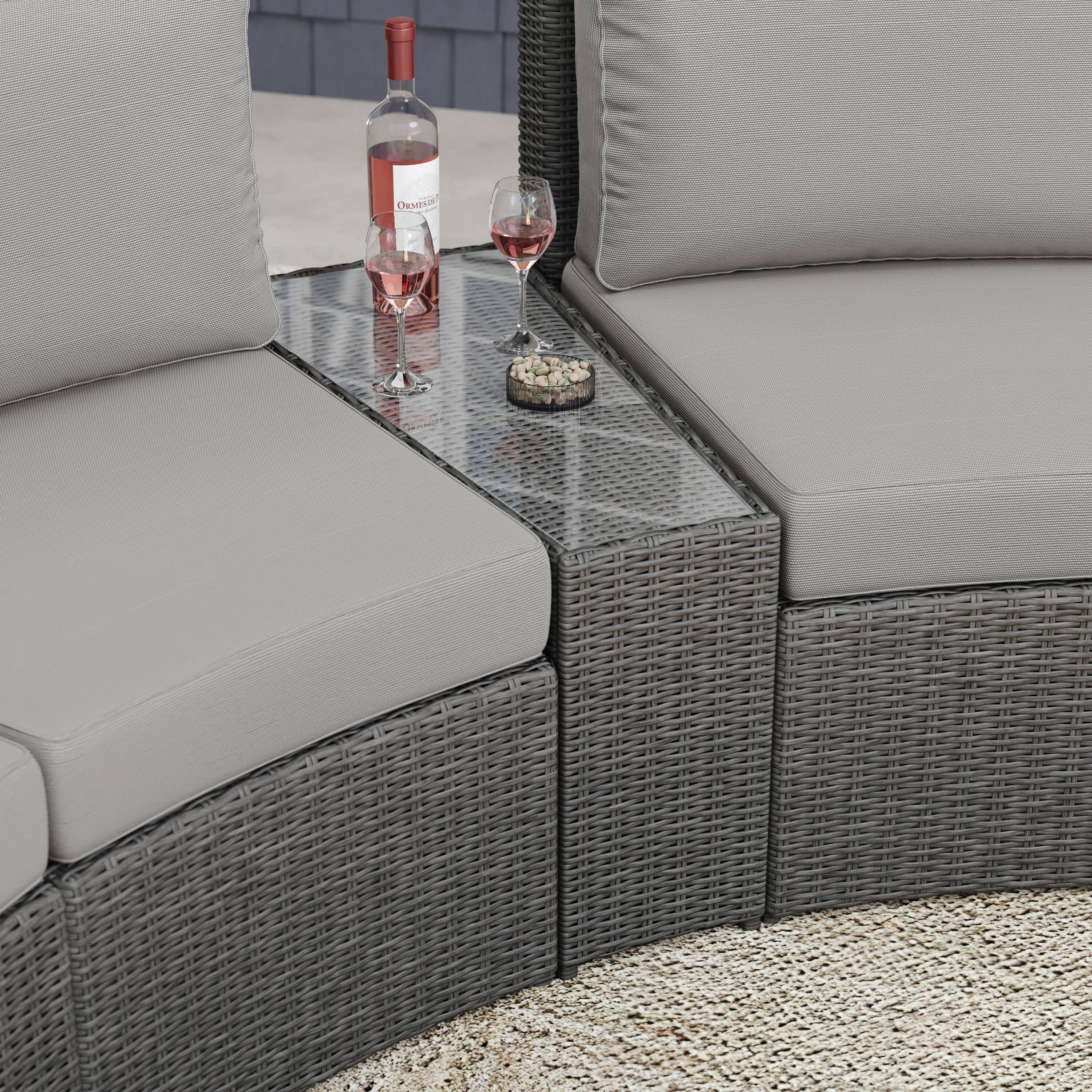 Alt View 1. Martha Stewart - Bedford Outdoor Rattan Wicker Patio Side Table with Inset Tempered Glass Top - Gray.