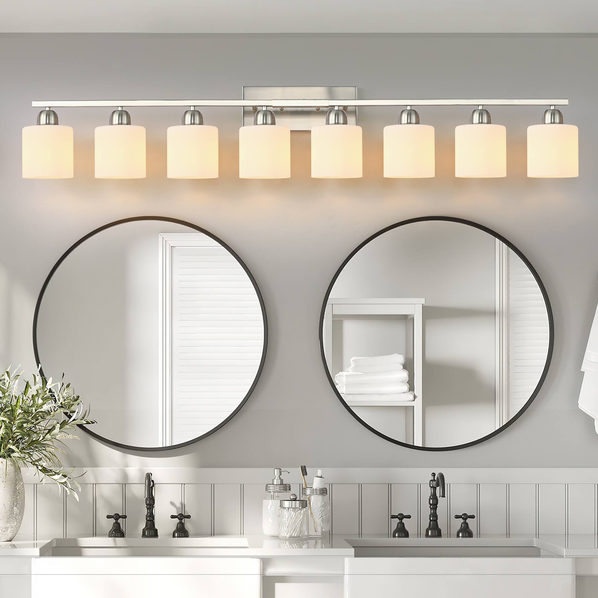 Angle. HOMLUX - 51.57 in. 8 Lights White LED Vanity Light Bar with Crystal Shade.