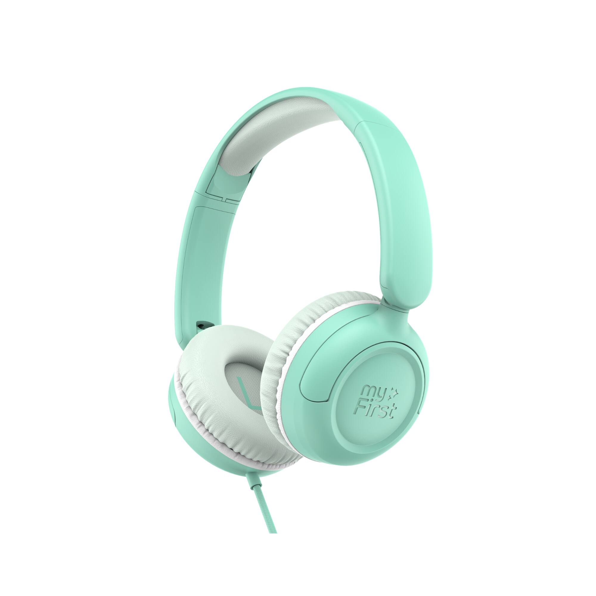 Angle. myFirst - myFirst CareBuds Link W1, Foldable Wired Headphone with Kids Safe Volume Limit & Built in Mic - Mint Green - Mist Green.