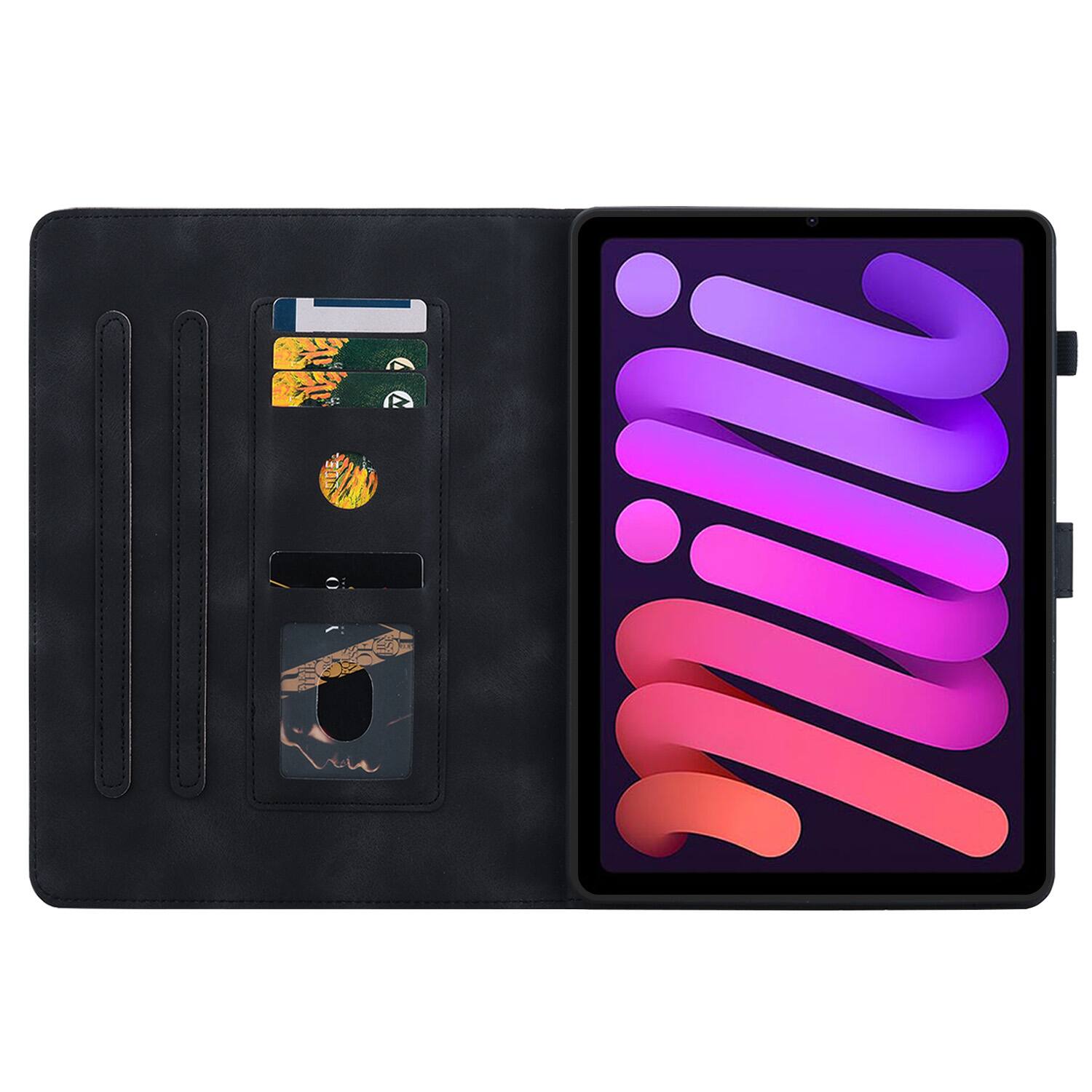 Angle. Dteck - Case for Apple iPad mini (A17 Pro) 2024 & iPad mini 6th Gen 8.3" 2021,Embossed Pattern PU Leather Flip Card Holder Cover - Black.