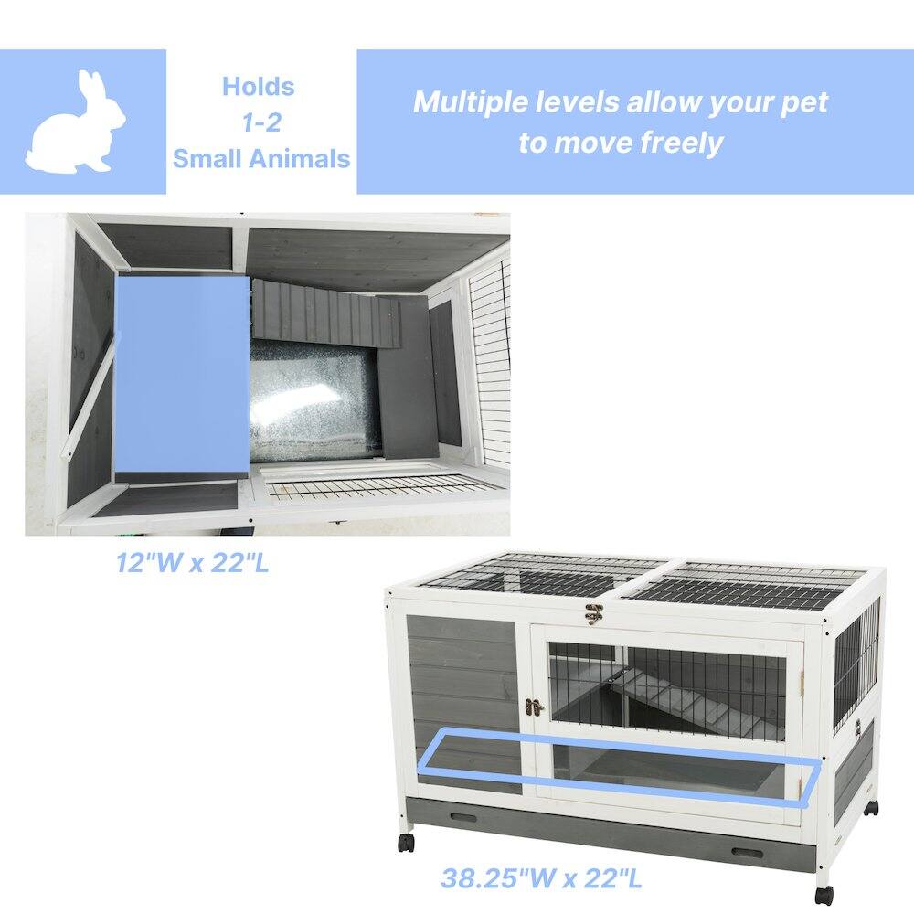Holds 1-2 Small Animals  
Multiple levels allow your pet to move freely  
12"W x 22"L  
38.25"W x 22"L