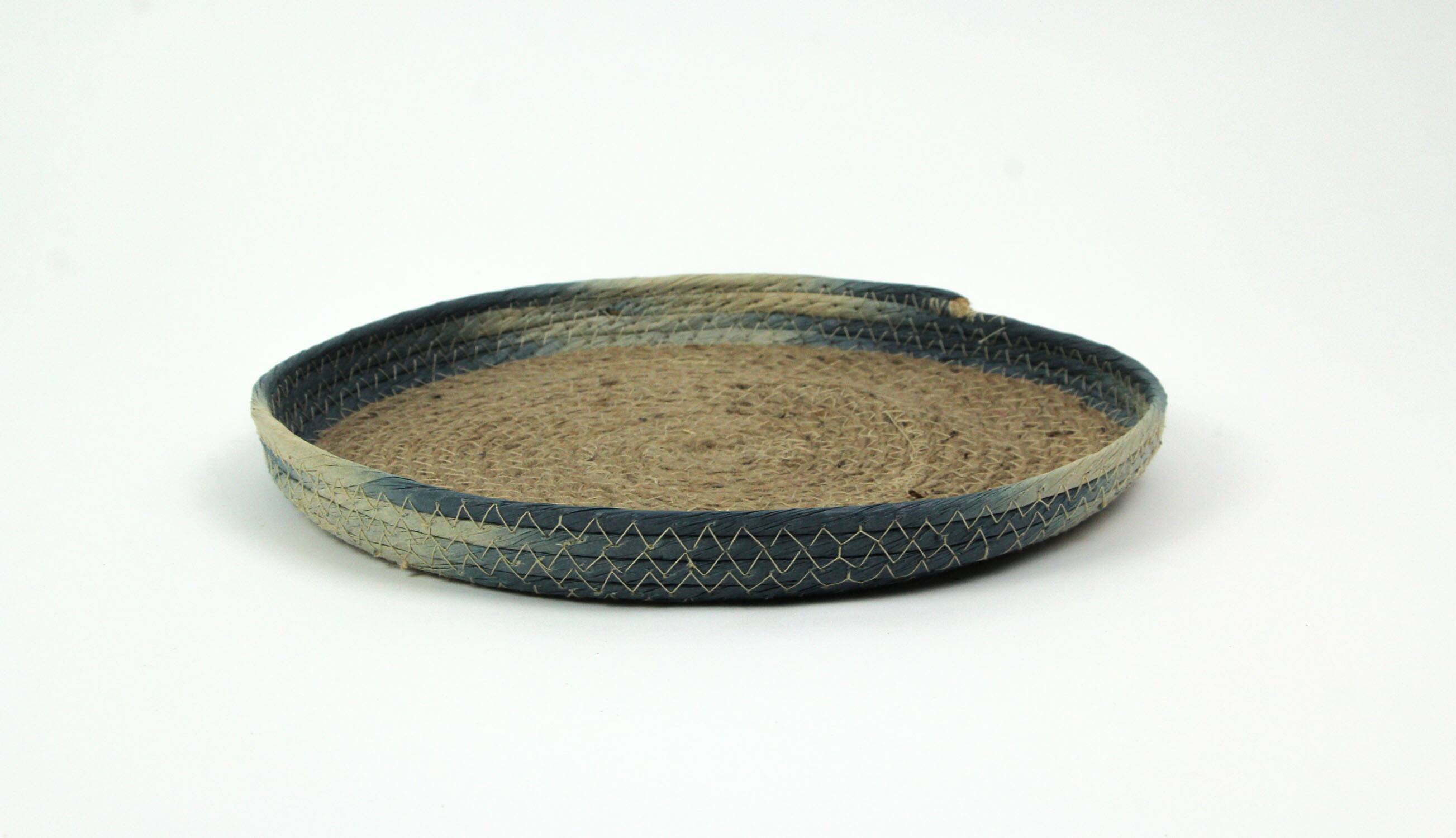 Alt View 1. Transpac - Blue Shibori Dyed Rope Serving Tray Decorative Woven Coffee Table Basket Decor - Multicolored.