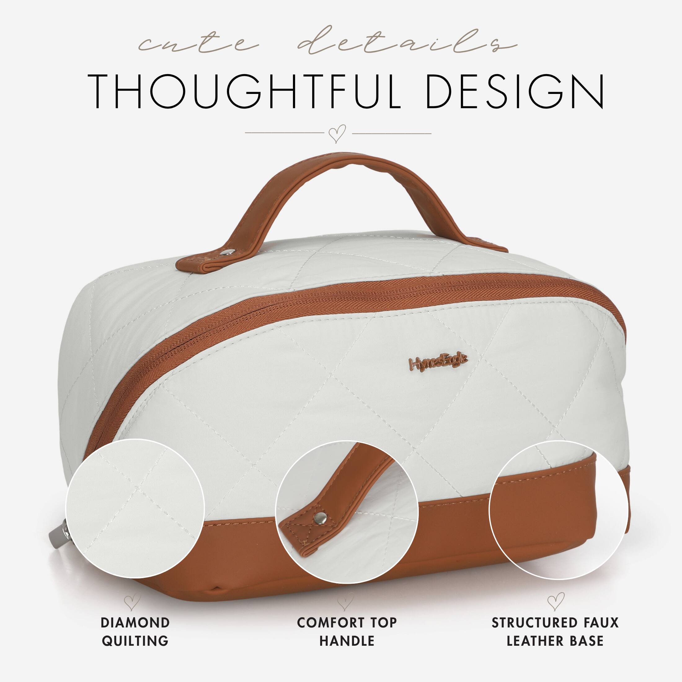 cute details  
THOUGHTFUL DESIGN

DIAMOND QUILTING  
COMFORT TOP HANDLE  
STRUCTURED FAUX LEATHER BASE