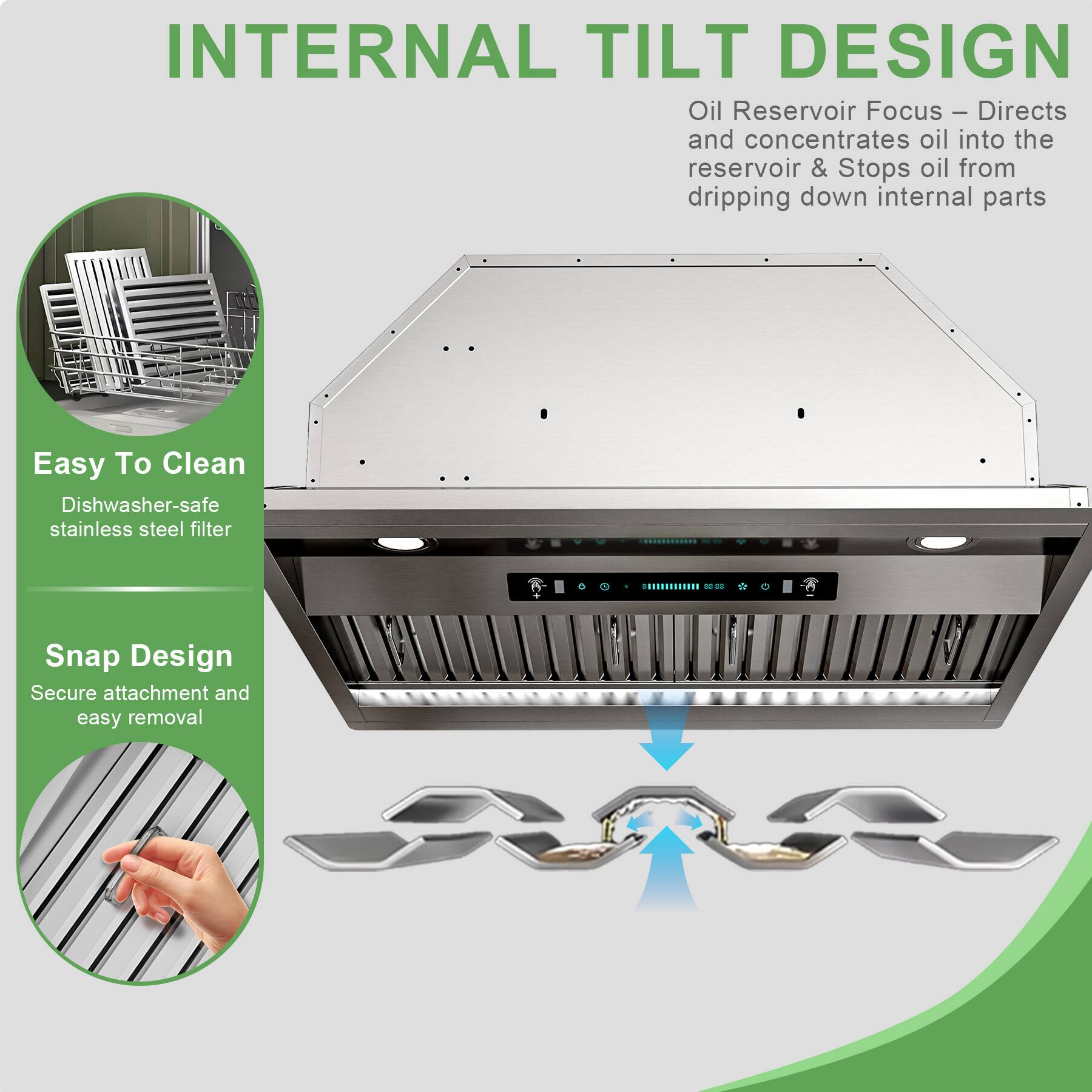 INTERNAL TILT DESIGN

Oil Reservoir Focus – Directs and concentrates oil into the reservoir & Stops oil from dripping down internal parts

Easy To Clean
Dishwasher-safe stainless steel filter

Snap Design
Secure attachment and easy removal