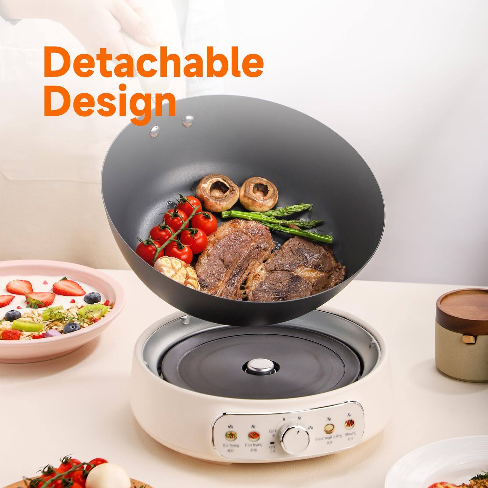 Detachable Design

N
W Str trying 
Pan trying 
OFF K ON In

Slewing SteamingStoling BY