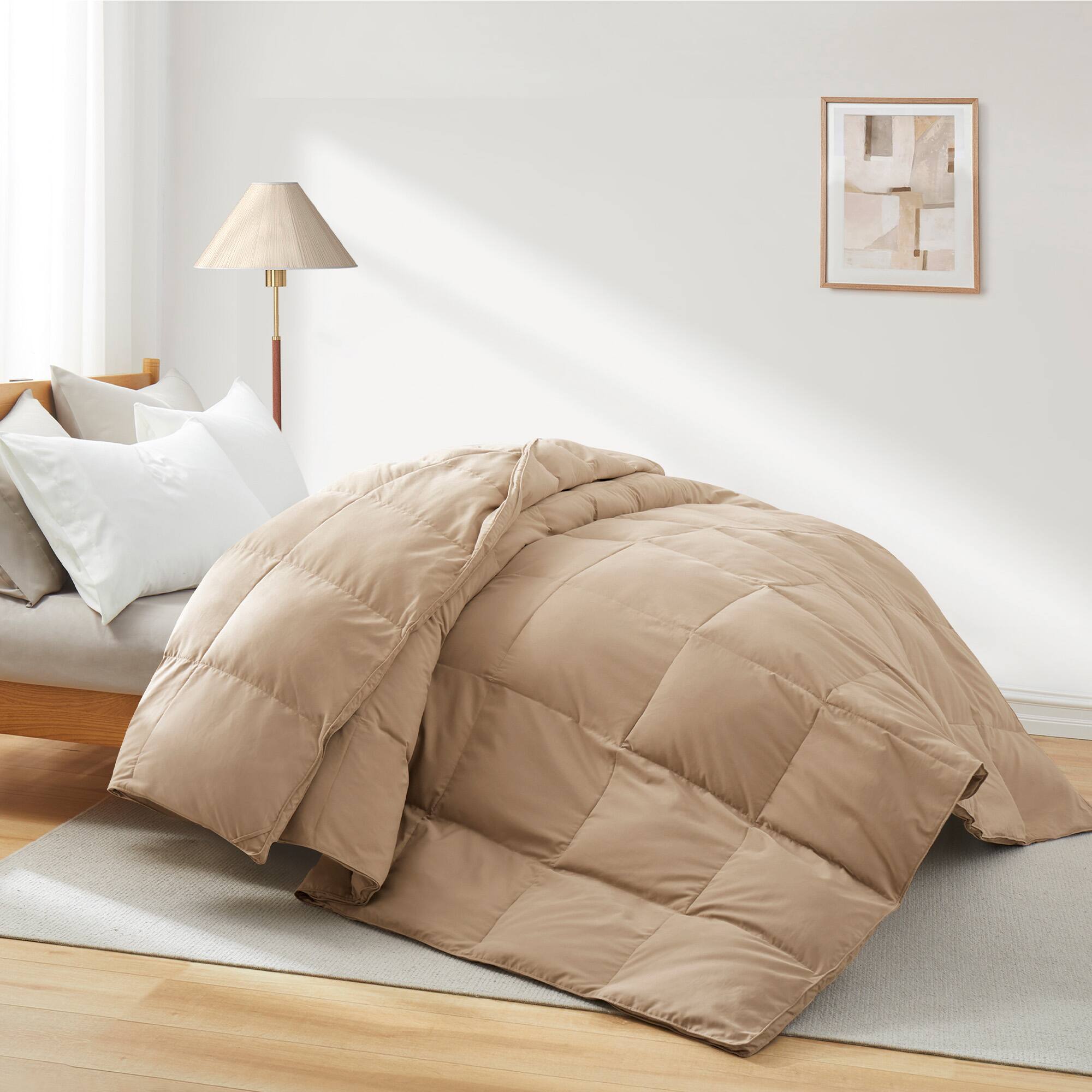 Angle. Peace Nest - Peace Nest Luxurious Hotel Feather and Down Fiber Comforter, All Season Duvet Insert, Tan, Full/Queen - Tan.