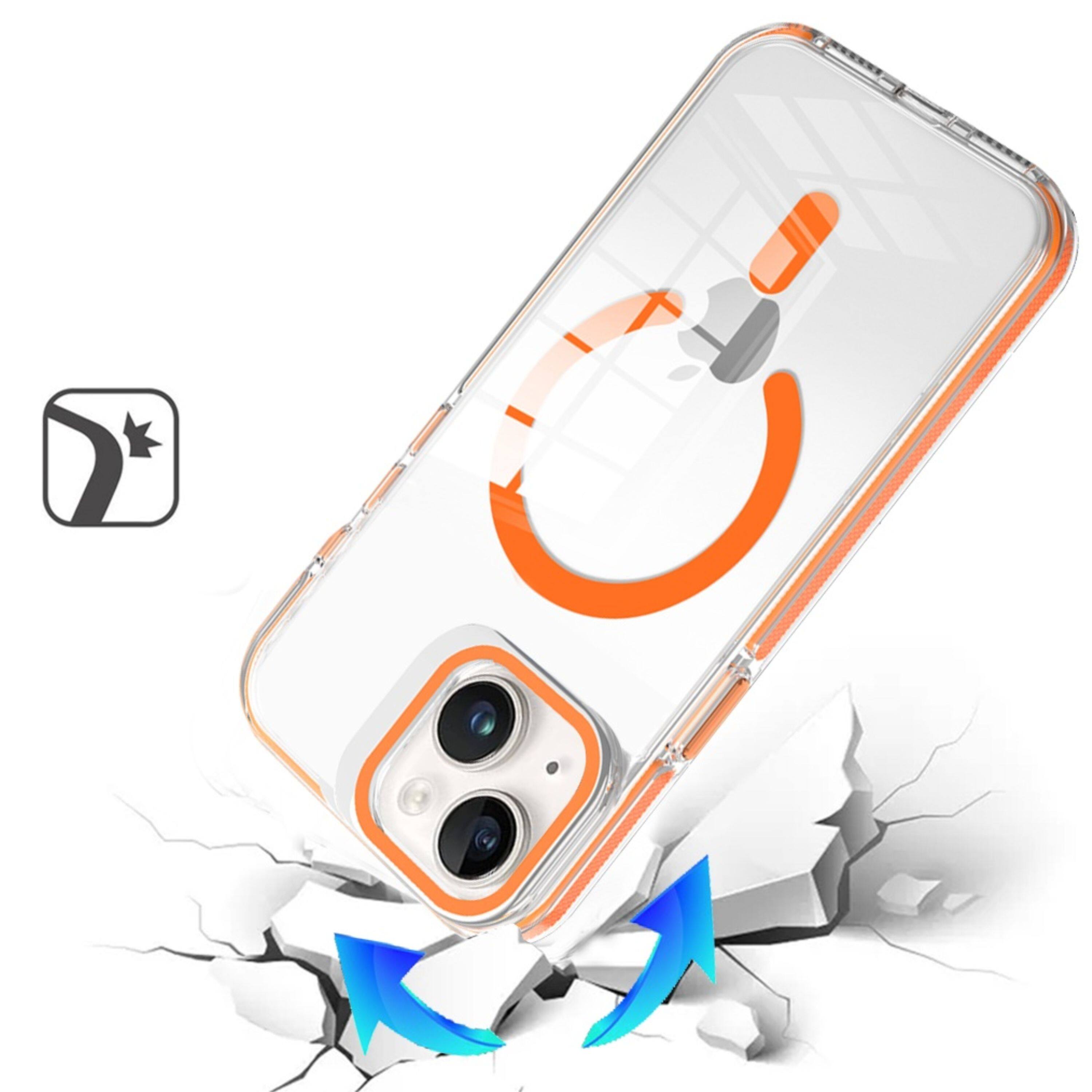 Left. Kitcheniva - Camera Stand Magnetic Charging Case With Tempered Glass For iPhone 13/14 Cosmic Orange - Cosmic Orange.
