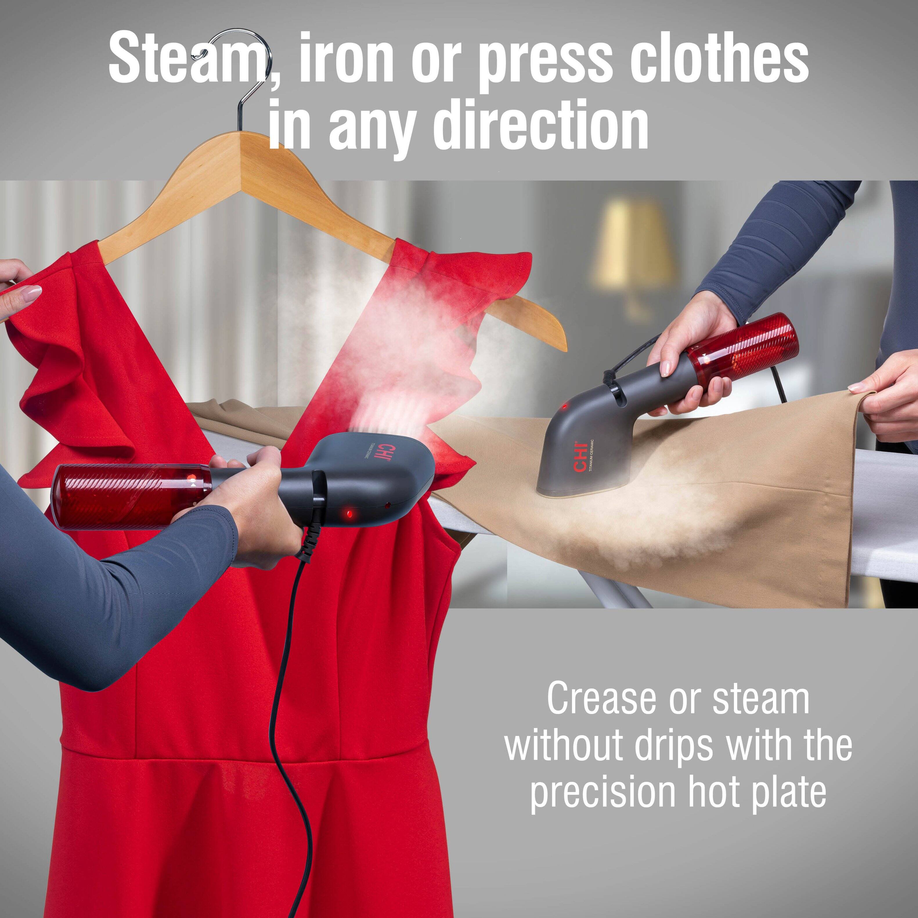 Steam, iron or press clothes in any direction

Crease or steam without drips with the precision hot plate