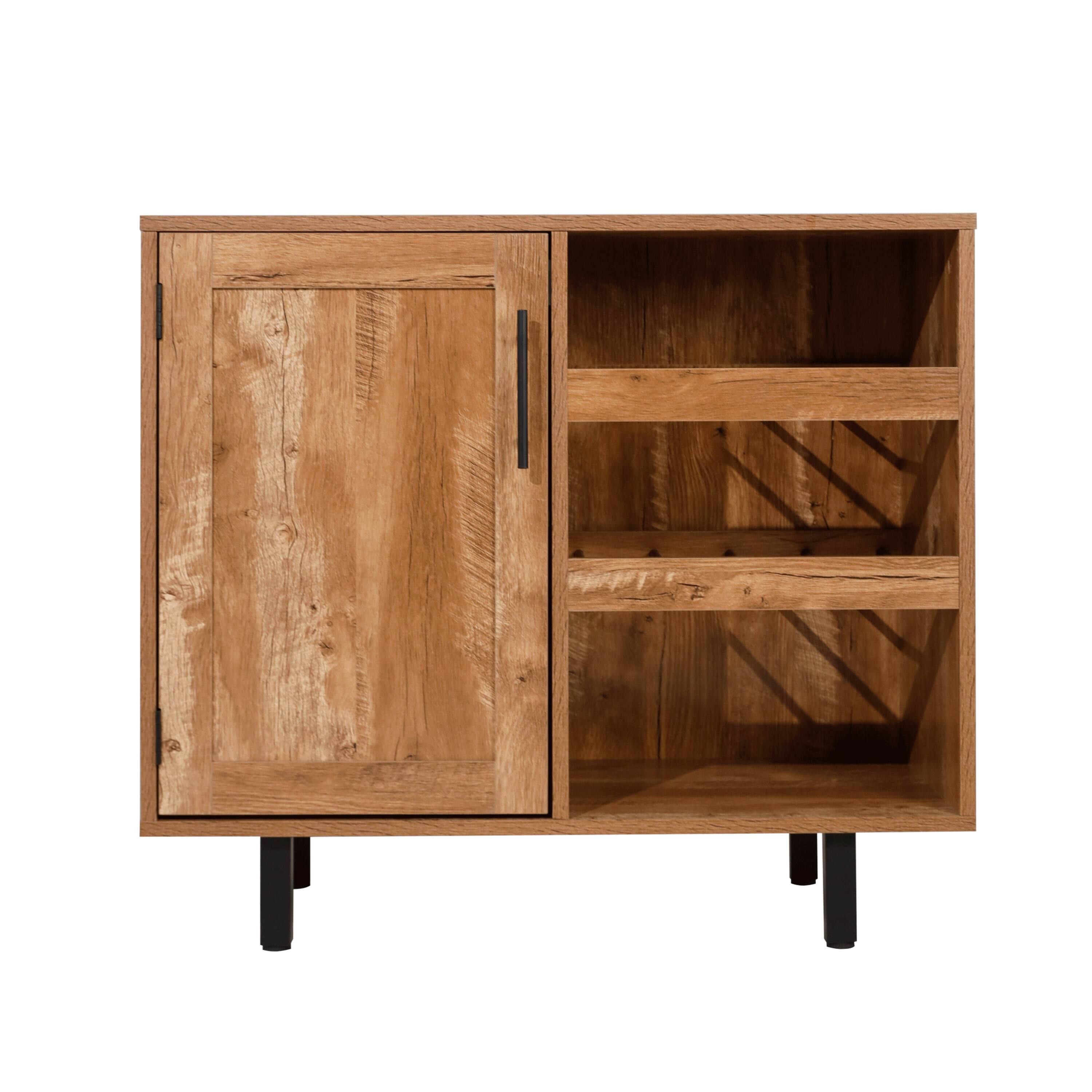 Alt View 8. Emma + Oliver - Classic Sideboard and Bar Cabinet with Open and Closed Storage - Light Brown.