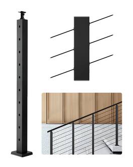 VEVOR - Cable Railing Post, 36x2x2 Inch Stair Railing Post, with Pre-Drilled 30° Angled Holes, Stainless Steel Cable Rail Post - Black