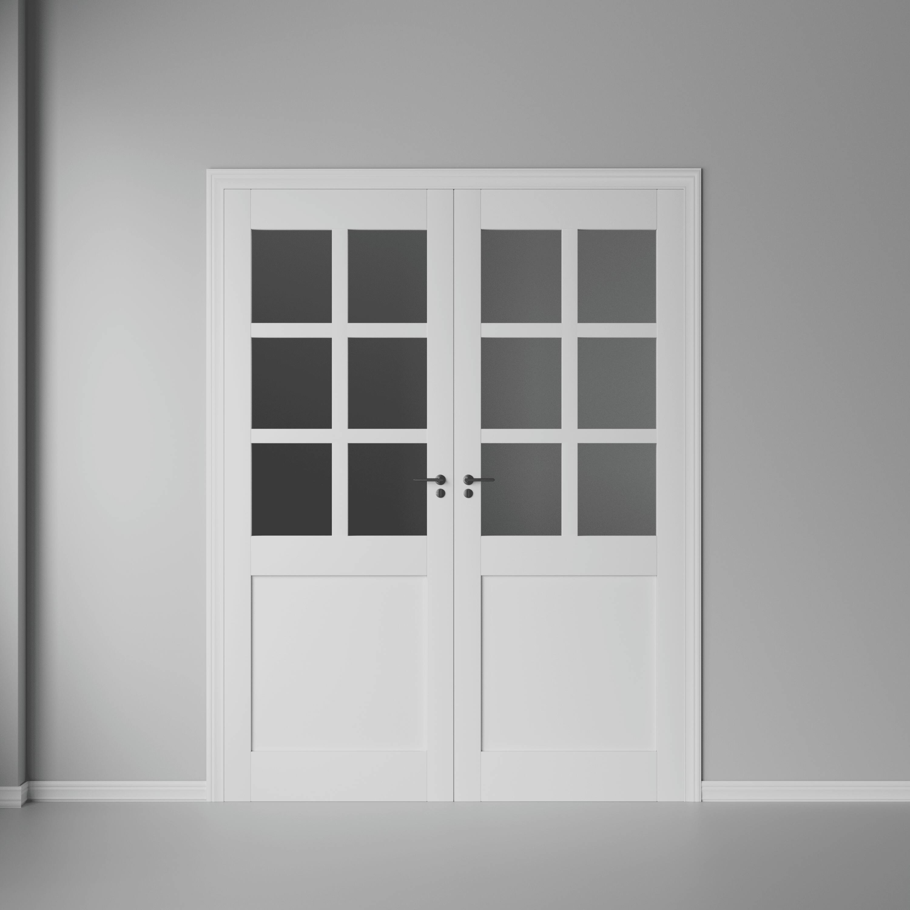 Angle. Mirfee - Interior Transparent Glass French Doors, Classic Style - White.