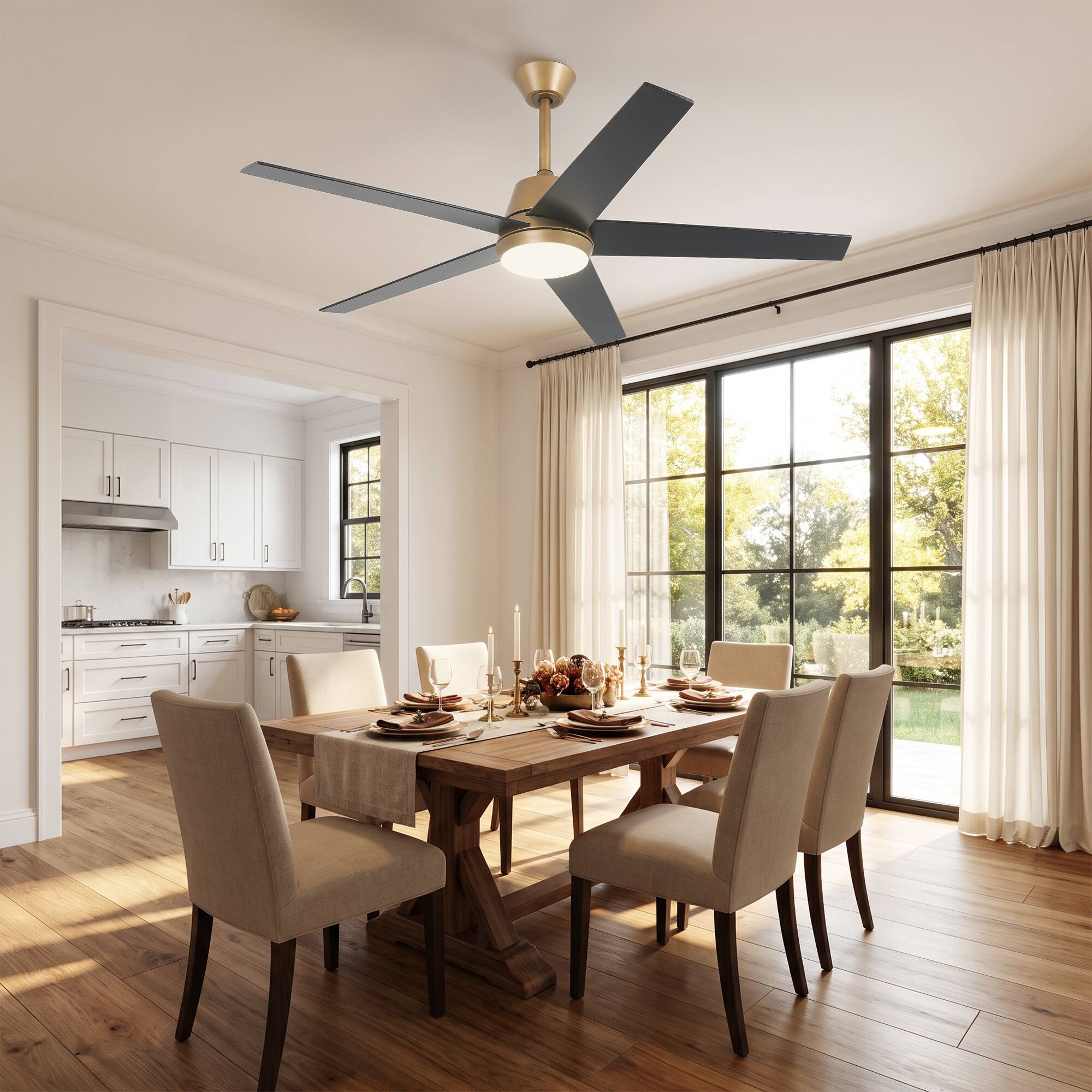 Back. Vaczon - 52" Transition Dimmable LED Smart Ceiling Fan with Light and App, Remote and Reversible Blades - Gold.