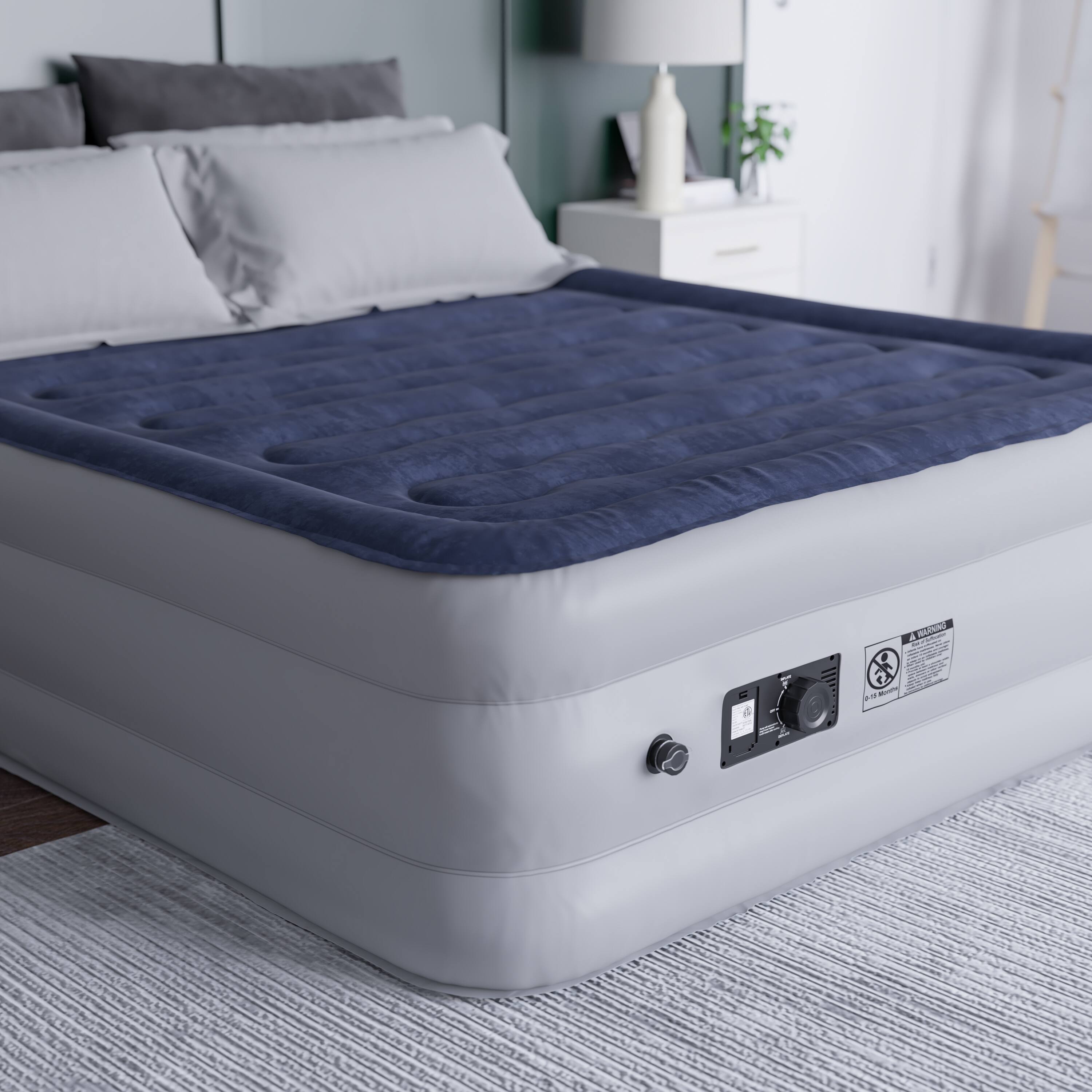 Alt View 3. Emma + Oliver - 18 Inch Raised Inflatable Air Mattress With Internal Electric Pump - Blue.