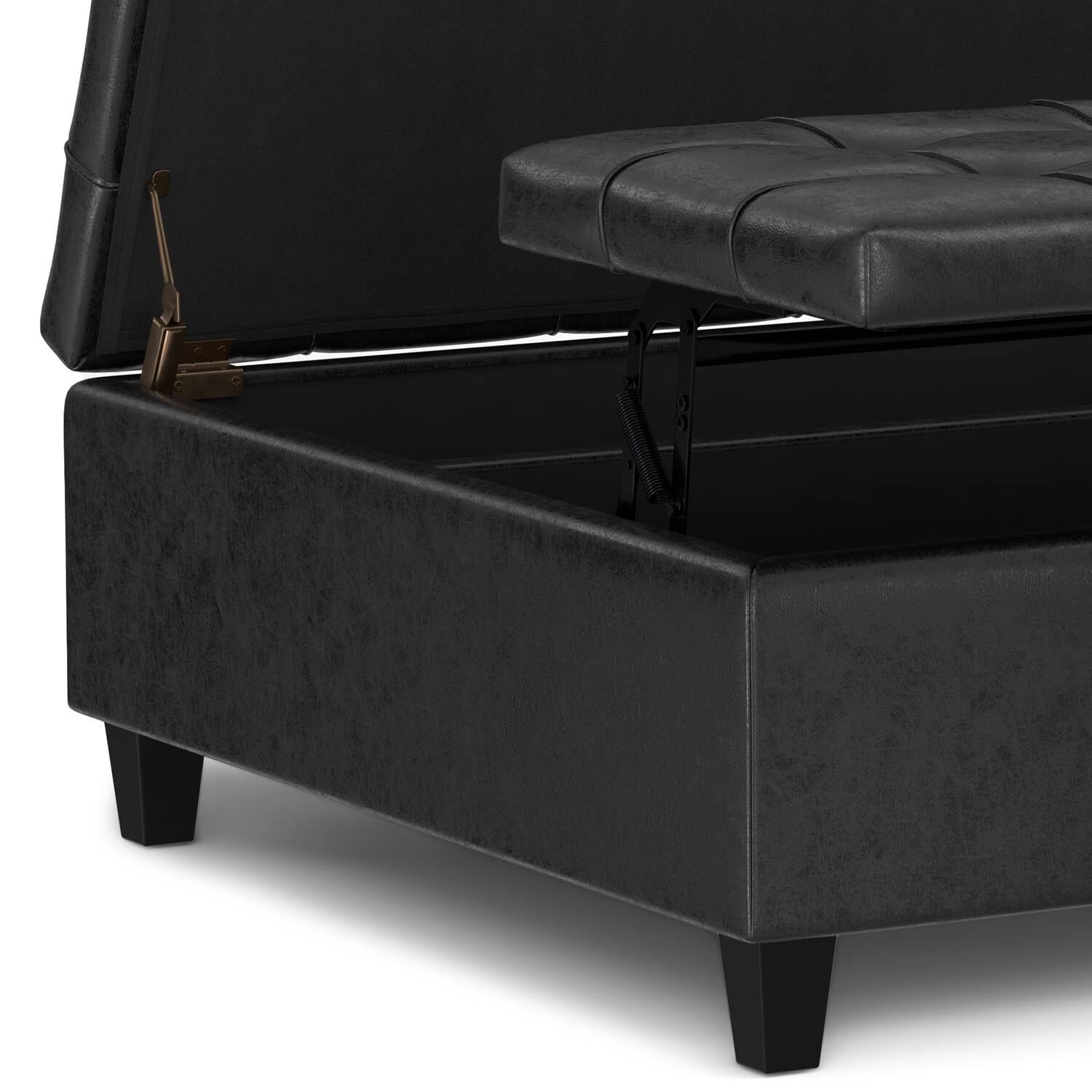 Alt View 6. Simpli Home - Harrison 40 inch Wide Large Square Coffee Table Storage Ottoman in Distressed Black Vegan Leather - Distressed Black.