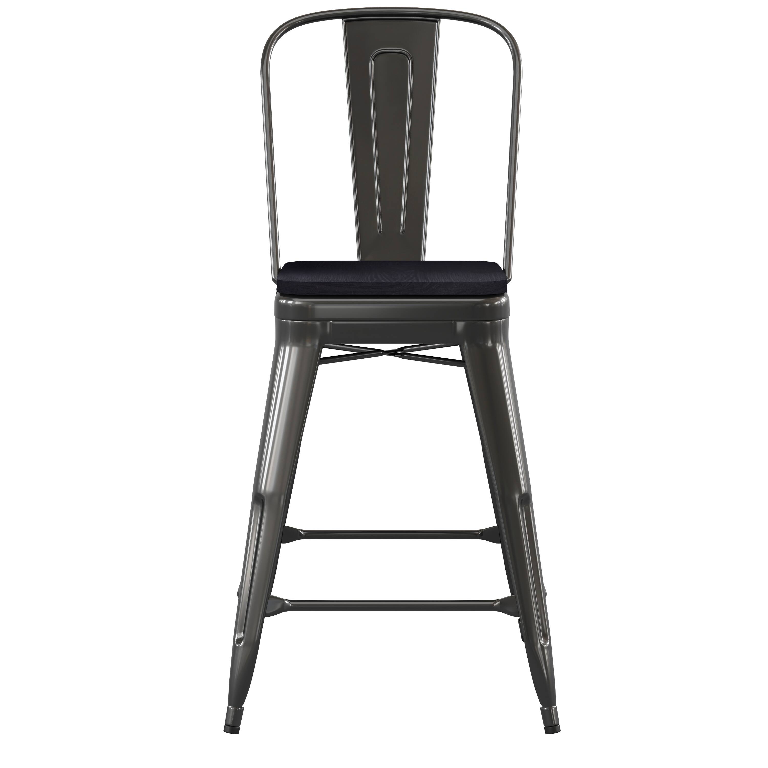 Alt View 10. Emma + Oliver - Kam Metal Indoor-Outdoor Stool with Removable Back and All-Weather Polystyrene Seat - Black Seat/Black Frame.