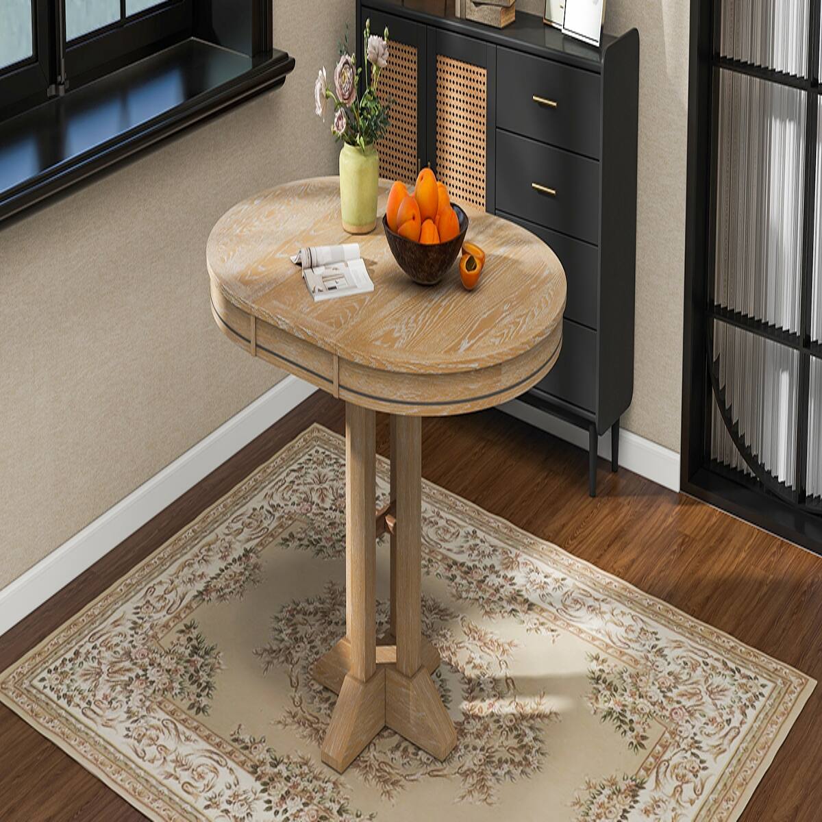 Alt View 2. Loheer - Loheer Extendable Round Dining Table Natural Wood Finish for Kitchen and Dining Room - Natural Wood Wash.