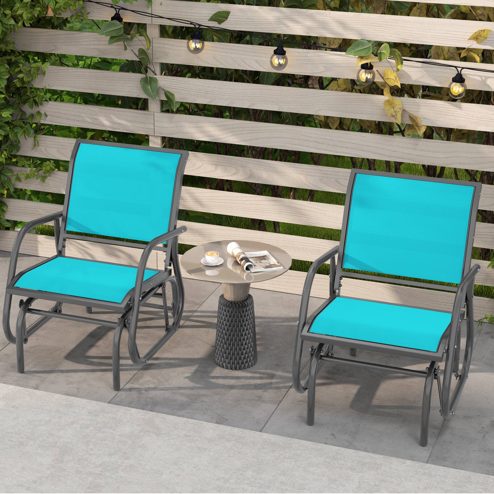 Alt View 1. Gymax - Gymax 2PCS Outdoor Single Swing Glider Rocking Chair Armrest Garden Porch Backyard - Green.