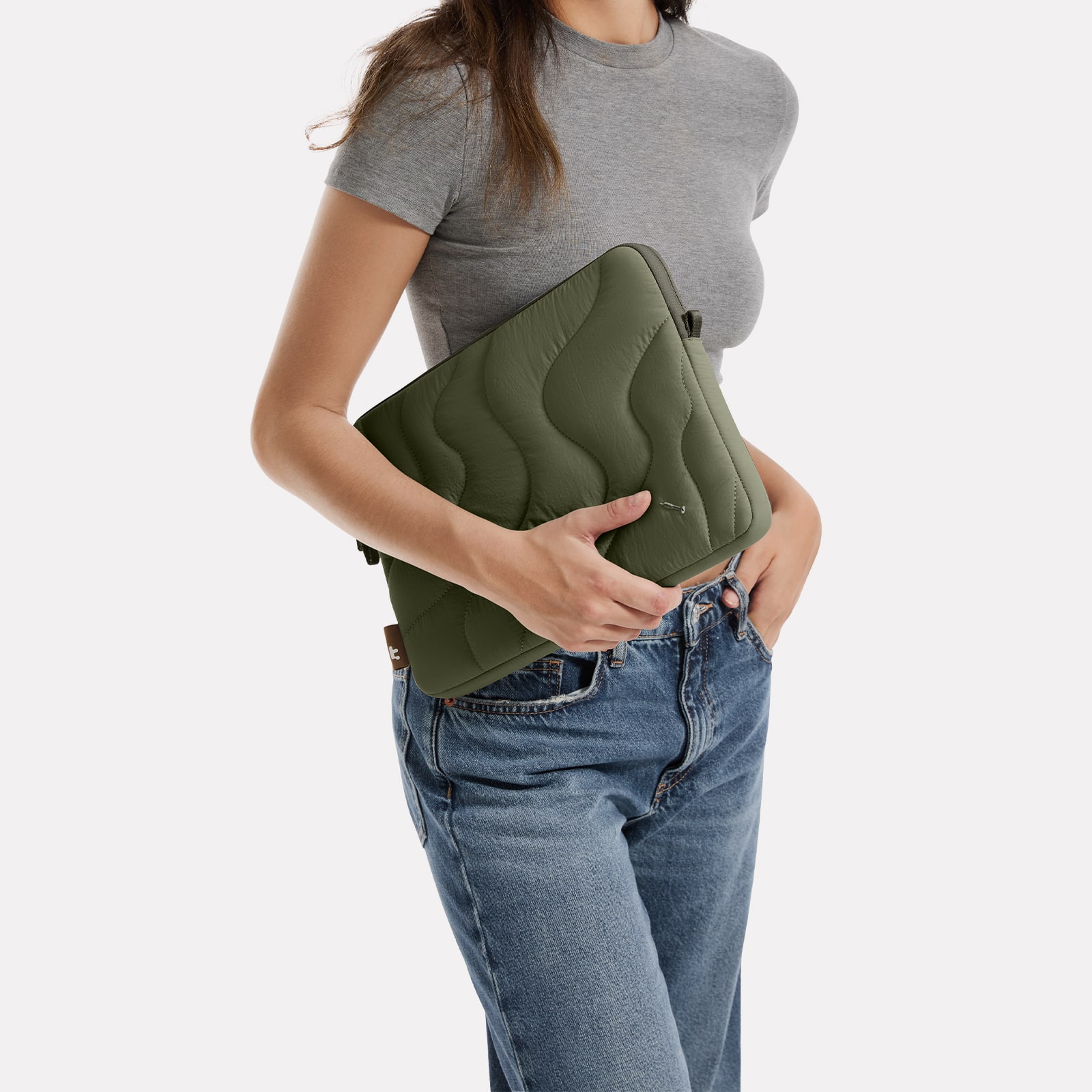 Alt View 5. tomtoc - Terra-A27 Puff Recycled Laptop Sleeve Bag for 13-inch MacBook Air M4 A3240/M3/M2/M1, 13 Inch MacBook Pro, Quilted Design - Greenlands.