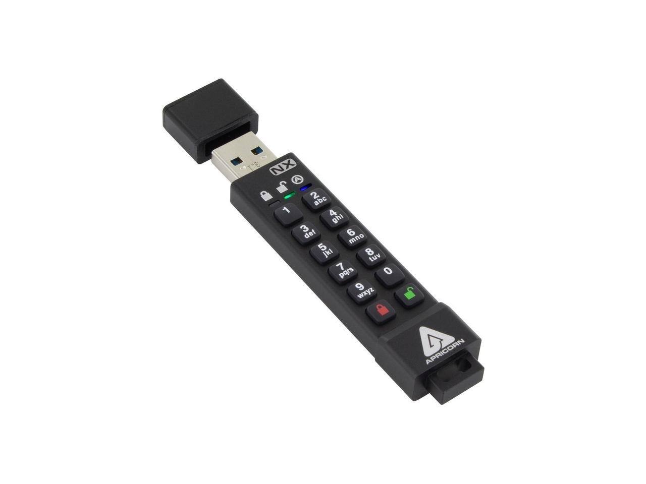 Apricorn - Apricon Aegis Secure Key 3NX 128GB - FIPS 140-2 Level 3, 256-Bit AES XTS Encrypted USB 3.1 with Keypad - Black