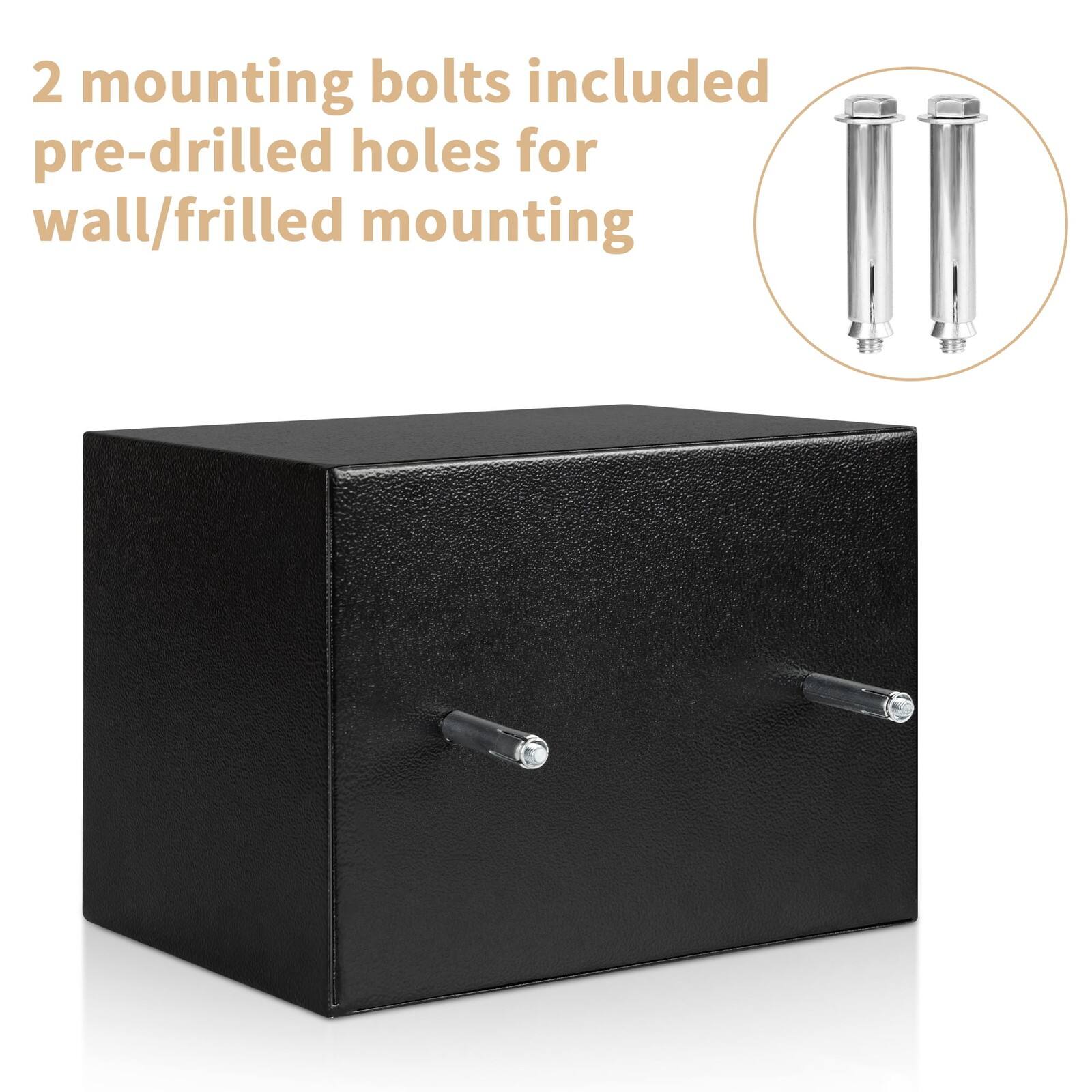 2 mounting bolts included  
pre-drilled holes for wall/frilled mounting