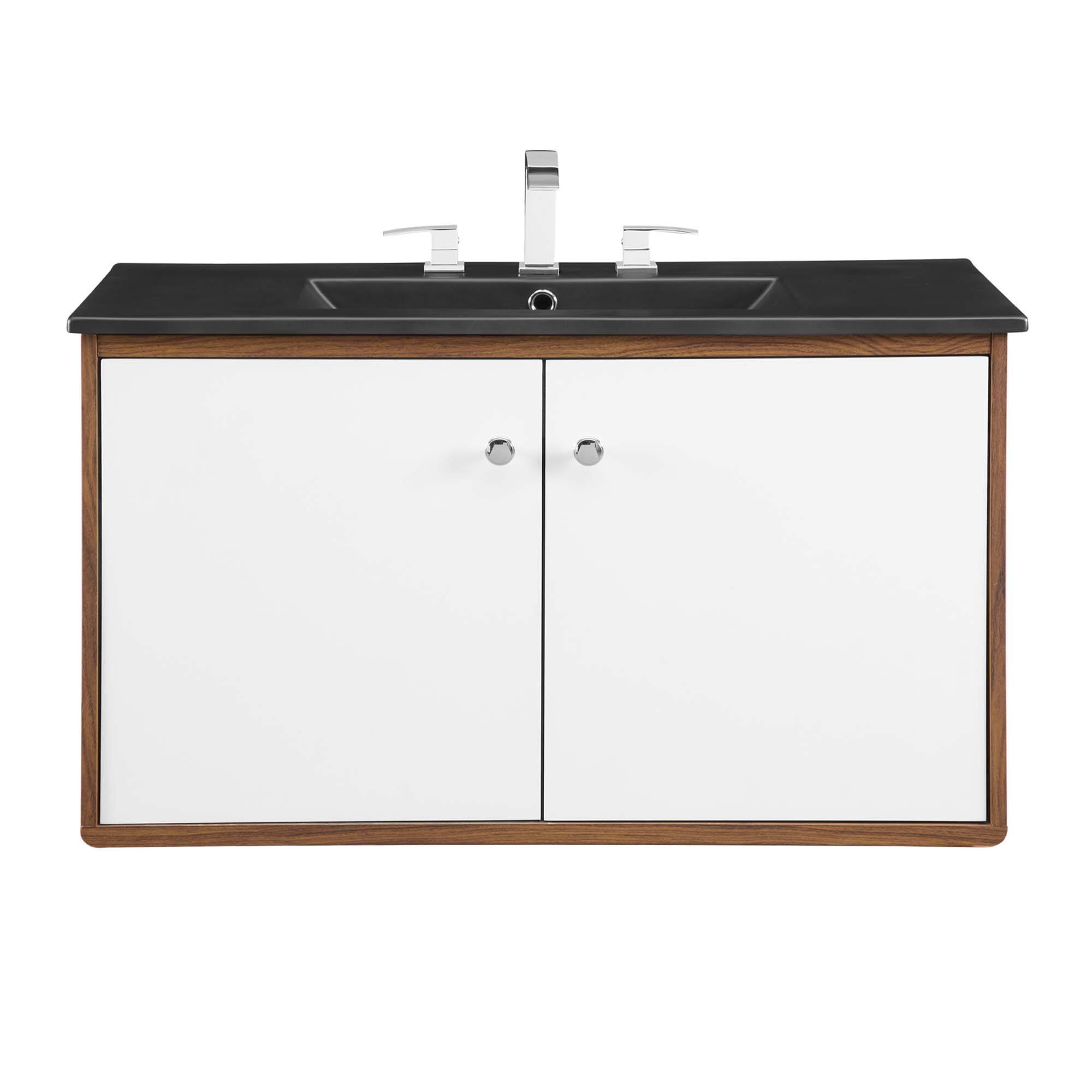 Alt View 2. Modway - Transmit Wall-Mount Bathroom Vanity Basin Included - Walnut Black.