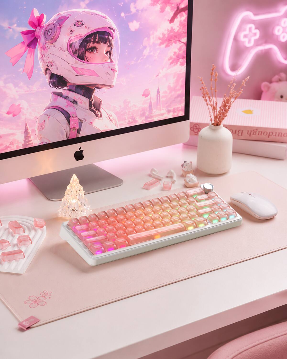 Alt View 1. Womier - Clear Keycaps Set, Transparent Shine Through Keycap for MX-Compatible 61/68/84/87/98/100/104 Mechanical Keyboard - Pink.