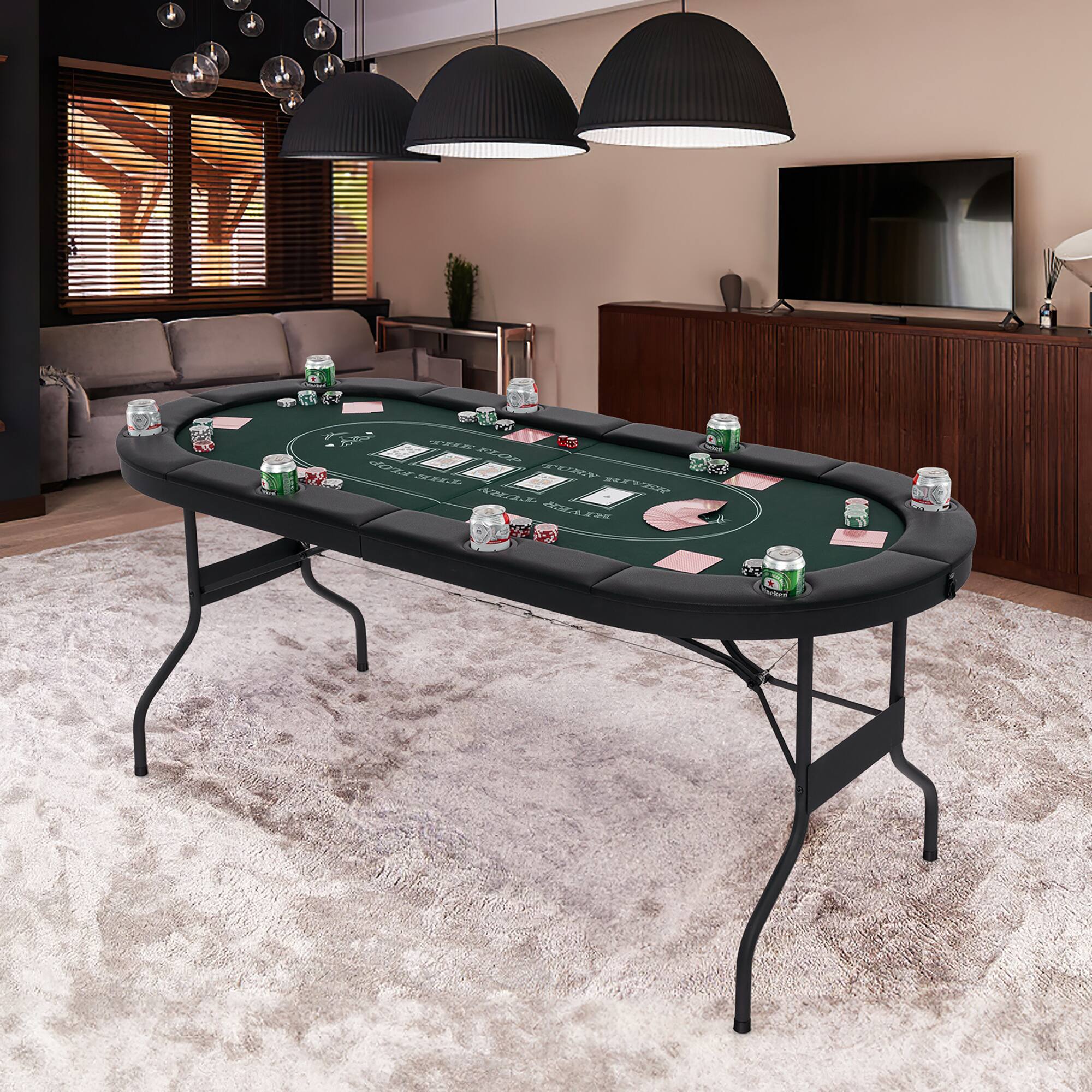 Alt View 1. Gymax - Gymax 8 Player Foldable Poker Table Portable Folding Texas Holdem Table w/Padded Rail Green - Green.