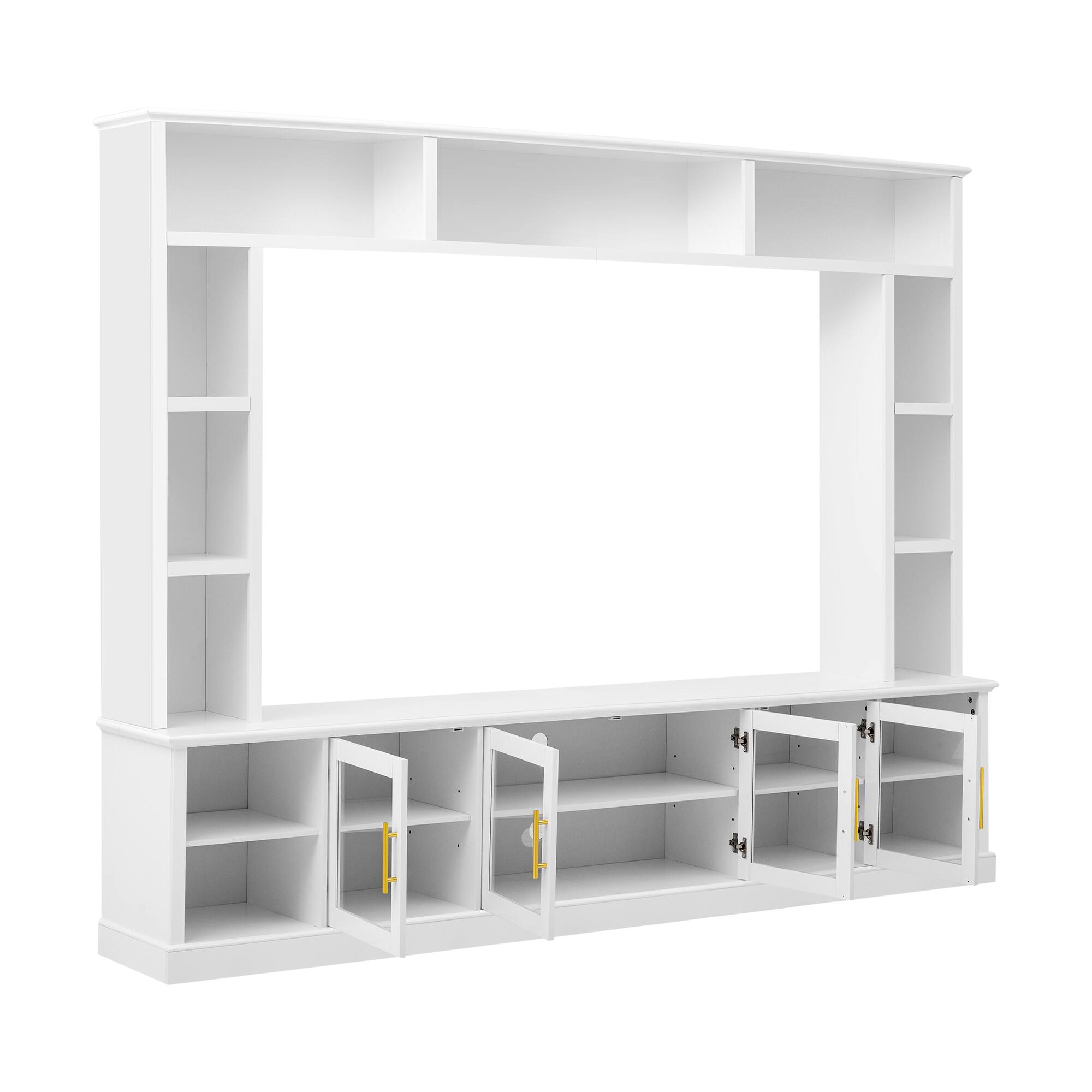 Back. Whisen - All-in-One Entertainment Center Wall Unit for TVs up to 80-Inch,TV Stand with Storage Shelves and Tempered Glass Doors - White.
