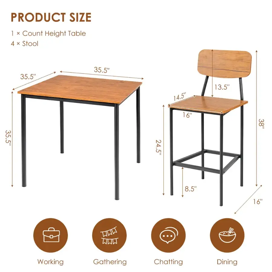PRODUCT SIZE 1: 4 x Count Height Table x Stool
35.5" 35.5" 14.5" 13.5" 35.5" 24.5" 16" 38" 8.5" 16"
MMM ... Working Gathering Chatting Dining