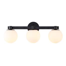 Jonathan Y - Modernist Globe 24" 3-Light Metal/Frosted Glass Modern Contemporary LED Vanity, Black - Black/White