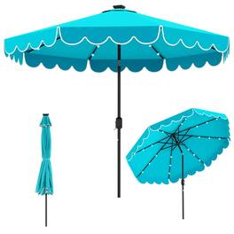 Costway - 10 FT Solar Patio Umbrella with 24 LED Lights 8 Ribs & Tilt Adjustment - Turquoise