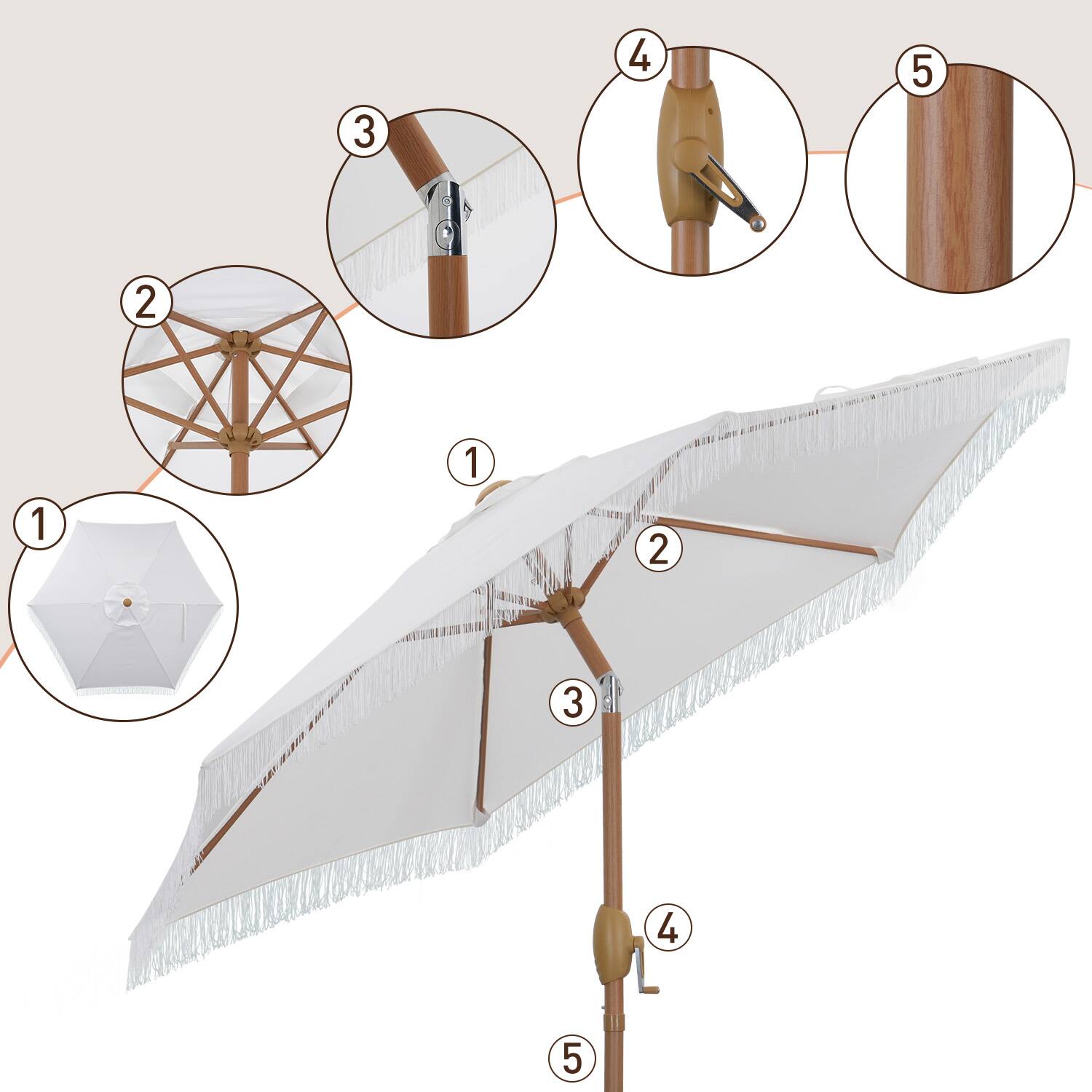 Alt View 3. Ainfox - Ainfox 7.5ft Patio Umbrella with Fringe for Event Outdoor Garden Yard Deck Wedding Themed Restaurant Cafe Bistro Set - Beige.