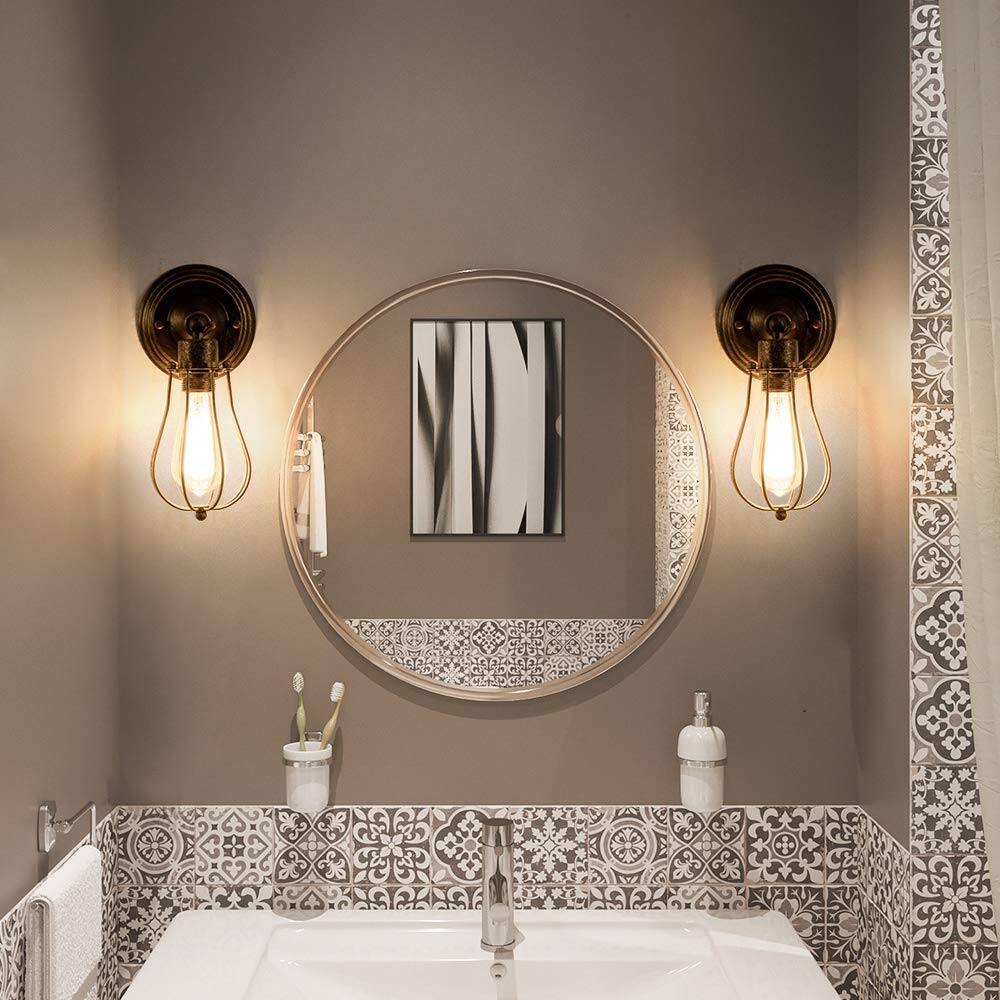 Alt View 2. Earthley Blooms - Industrial Wall Sconce Vintage Lighting Adjustable Lamp Socket Wire Metal Cage Light Shade Edison Style Ant - Bronze.