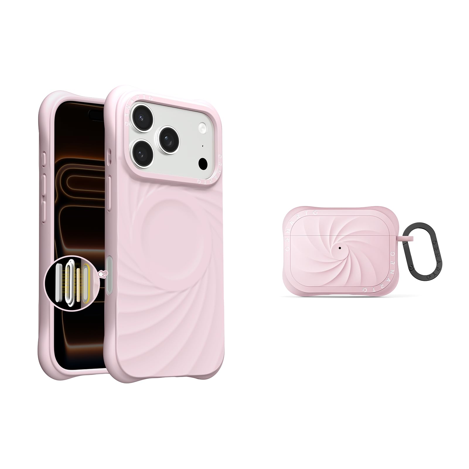 Front. Ornarto - ORNARTO Vortuxe for iPhone 17 Pro Max Case 6.9" and for AirPods Pro 2 Case in Pink - Pink.