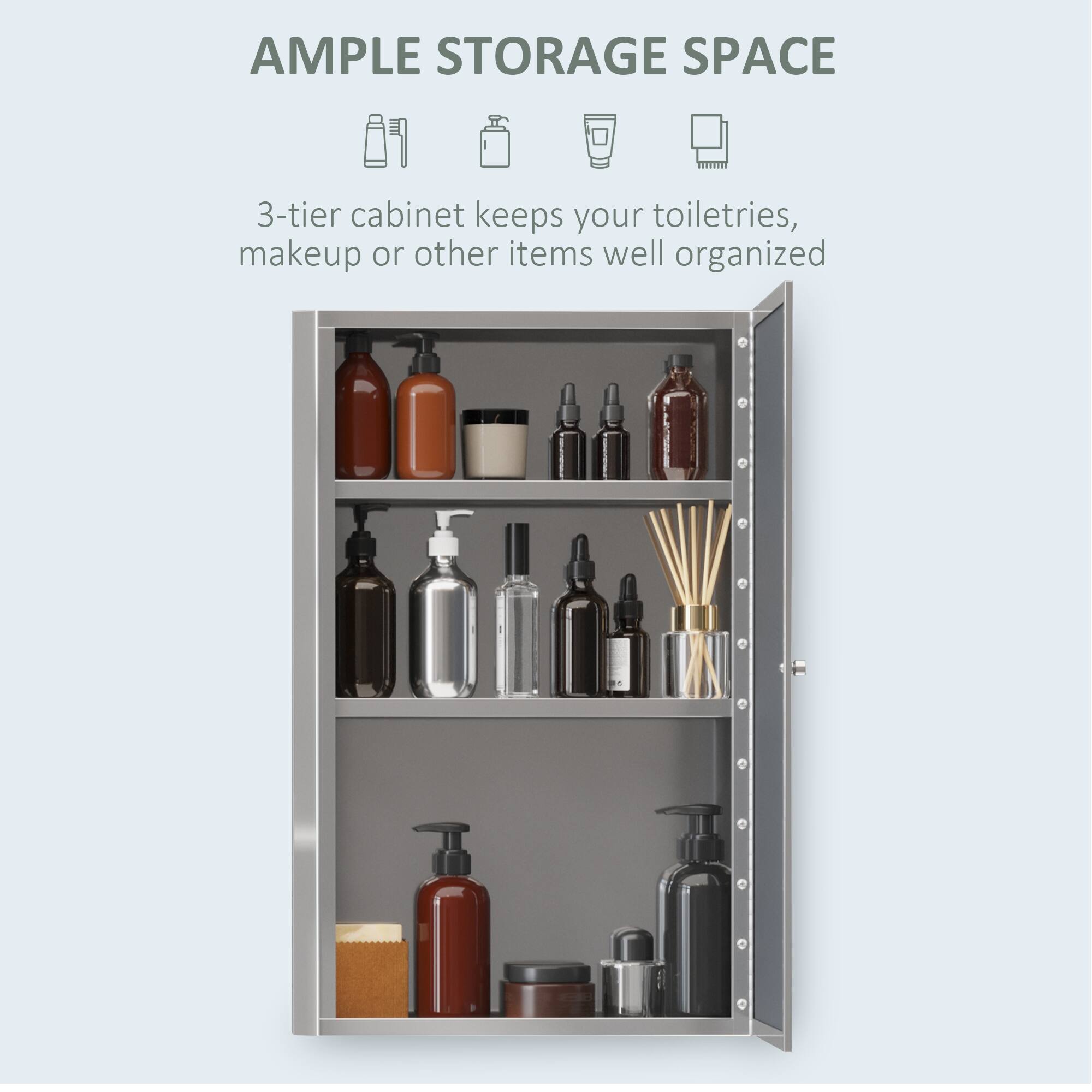 AMPLE STORAGE SPACE

3-tier cabinet keeps your toiletries, makeup or other items well organized