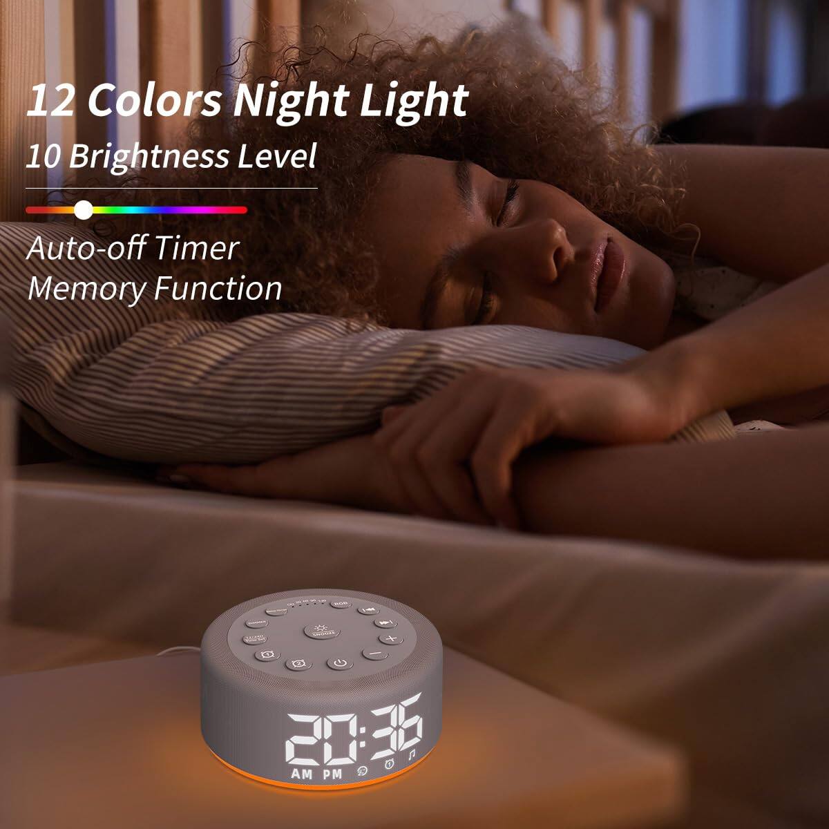 12 Colors Night Light  
10 Brightness Level  
Auto-off Timer  
Memory Function