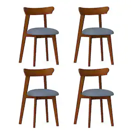 Costway - Wood Dining Chairs Set of 4 with Rubber Wood Frame Padded Seat & Curved Backrest - Walnut + Gray