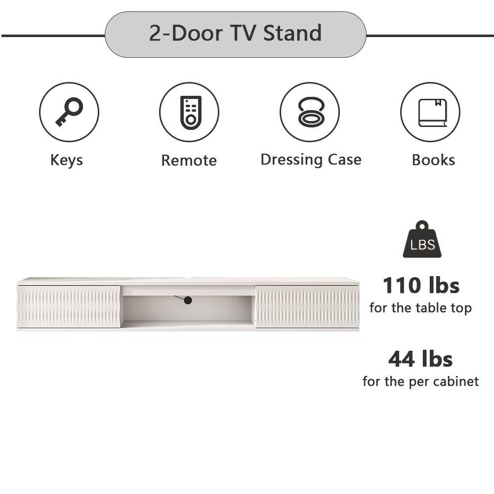 2-Door TV Stand

Keys  
Remote  
Dressing Case  
Books  

110 lbs for the table top  
44 lbs for the per cabinet