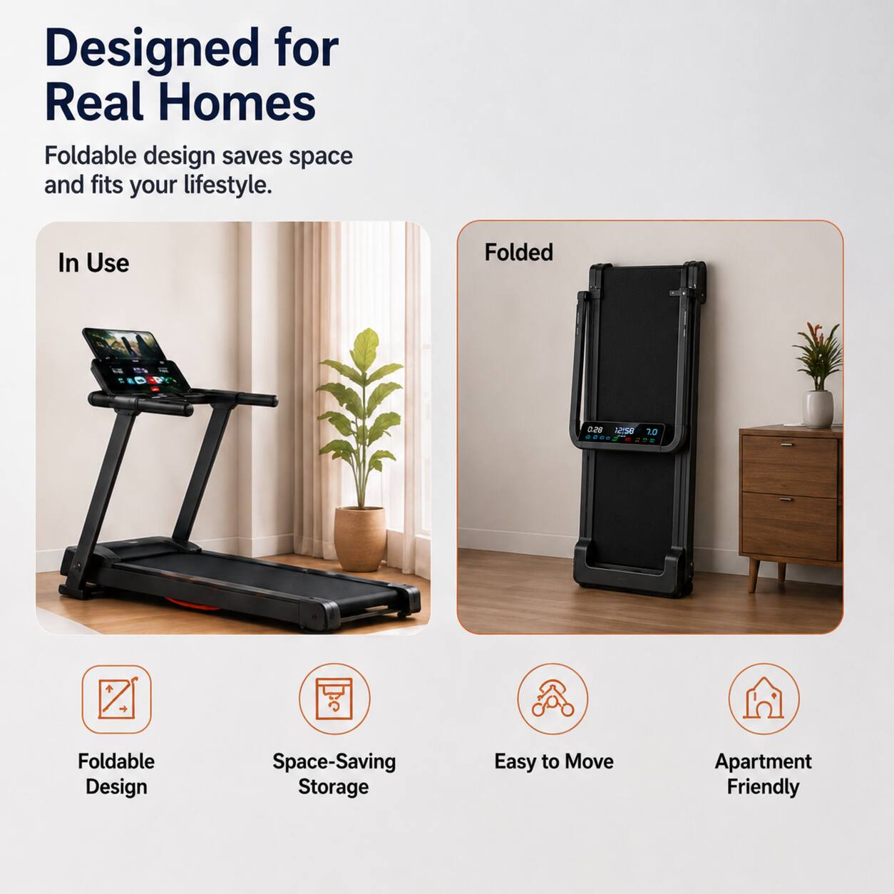 Designed for Real Homes  
Foldable design saves space and fits your lifestyle.  

In Use  
Folded  

Foldable Design  
Space-Saving Storage  
Easy to Move  
Apartment Friendly