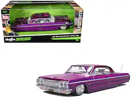 1964 Chevrolet Impala SS Lowrider Candy Purple with Graphics and White Interior "Lowriders" 1/26 Model Car by Maisto