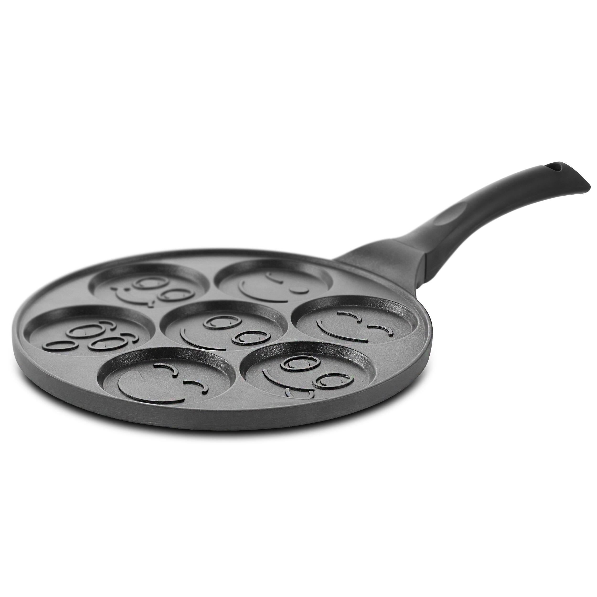 Alt View 9. MegaChef - MegaChef Happy Face Emoji 10.5 Inch  Aluminum Nonstick Pancake Maker Pan with Cool Touch Handle - Black.