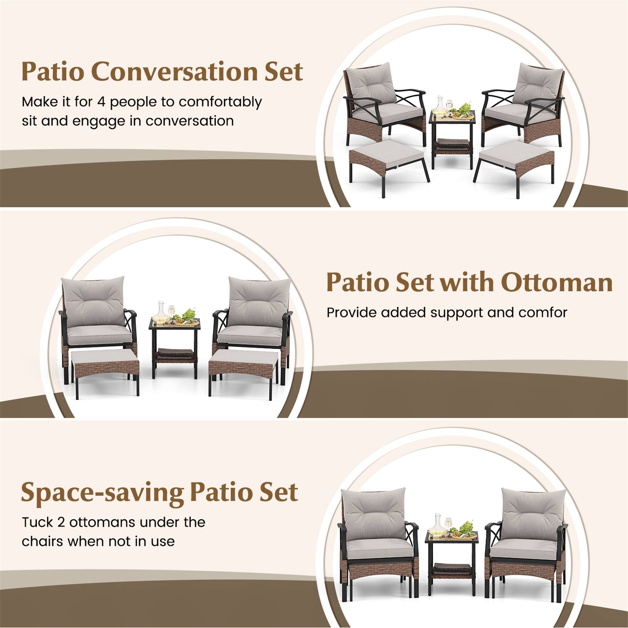 Patio Conversation Set
Patio Set with Ottoman
Space-saving Patio Set