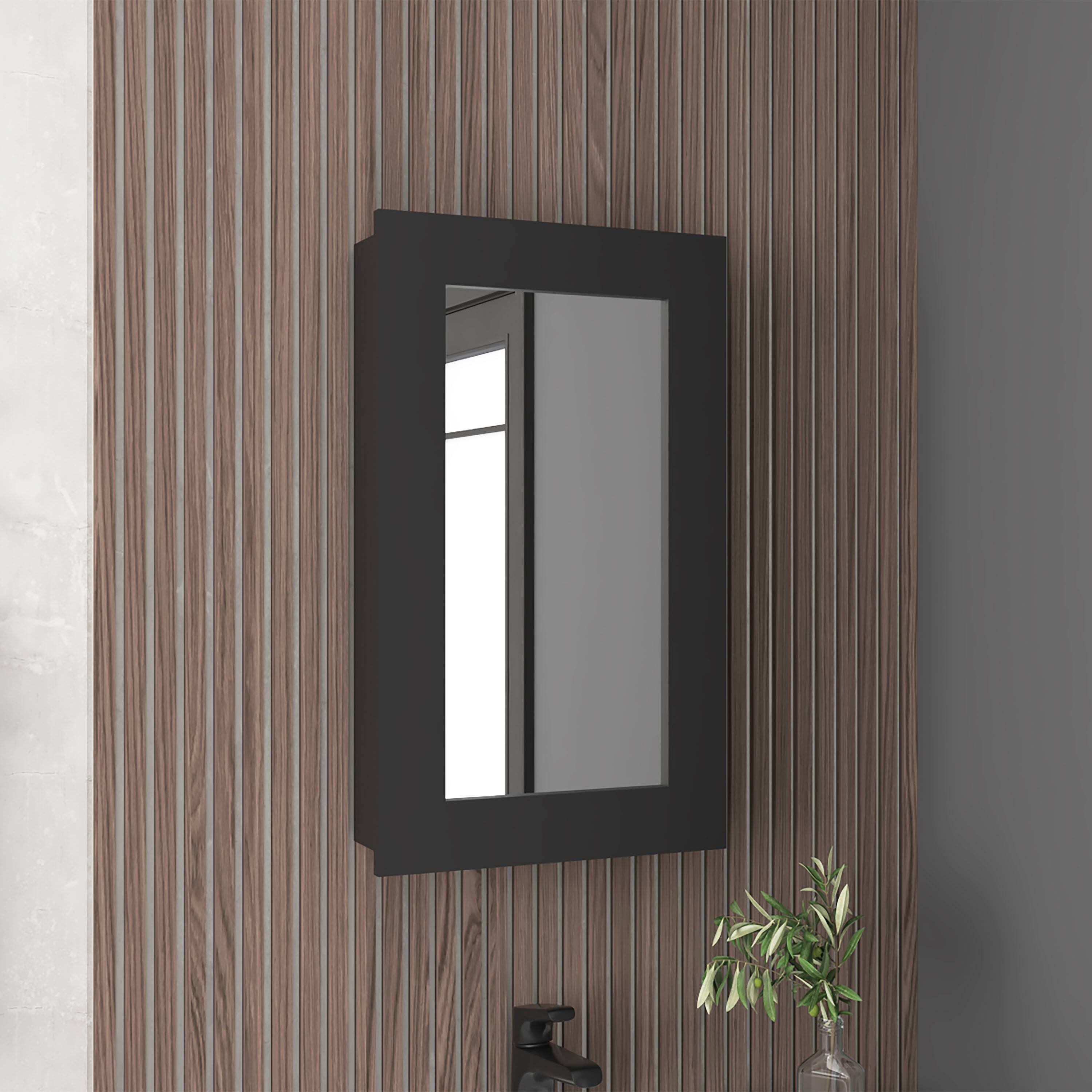 Angle. TuHome - Juno 25.7" H X 15.7" W Narrow Mirror Medicine Cabinet, One Door With Three Interior Shelves For Bathroom, Kitchen - Black Wengue.