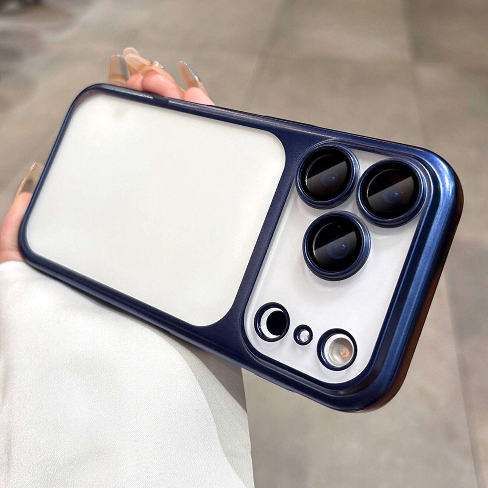 Angle. Dteck - Plating Matte Case For iPhone 18 Pro Max with Camera Lens Screen Protector, Shockproof Frosted Translucent Cover - Blue.