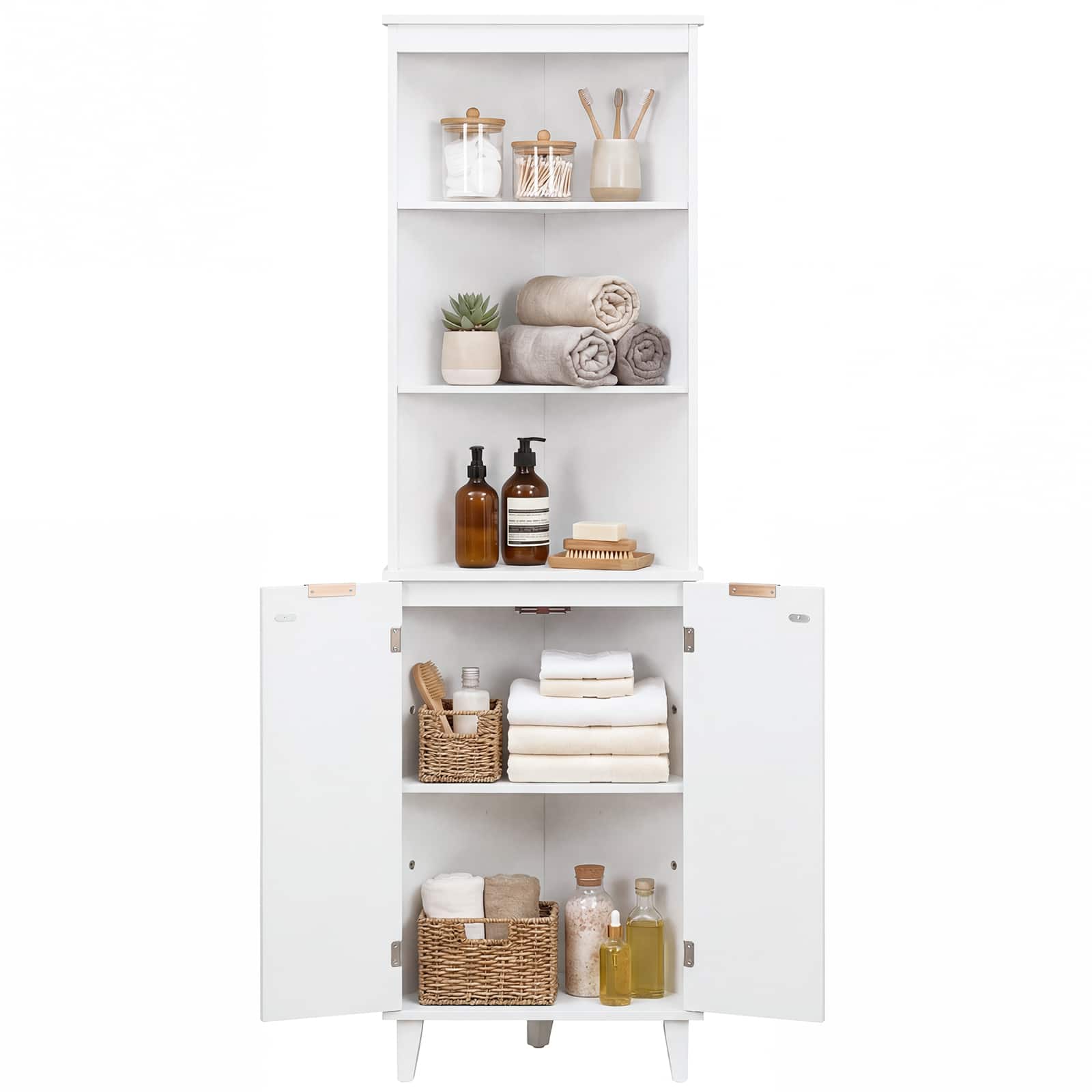 Costway - 68" Tall Corner Cabinet with Fluted Doors, Modern Bathroom Floor Storage Cabinet - White