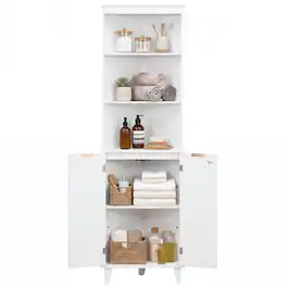 Costway - 68" Tall Corner Cabinet with Fluted Doors, Modern Bathroom Floor Storage Cabinet - White