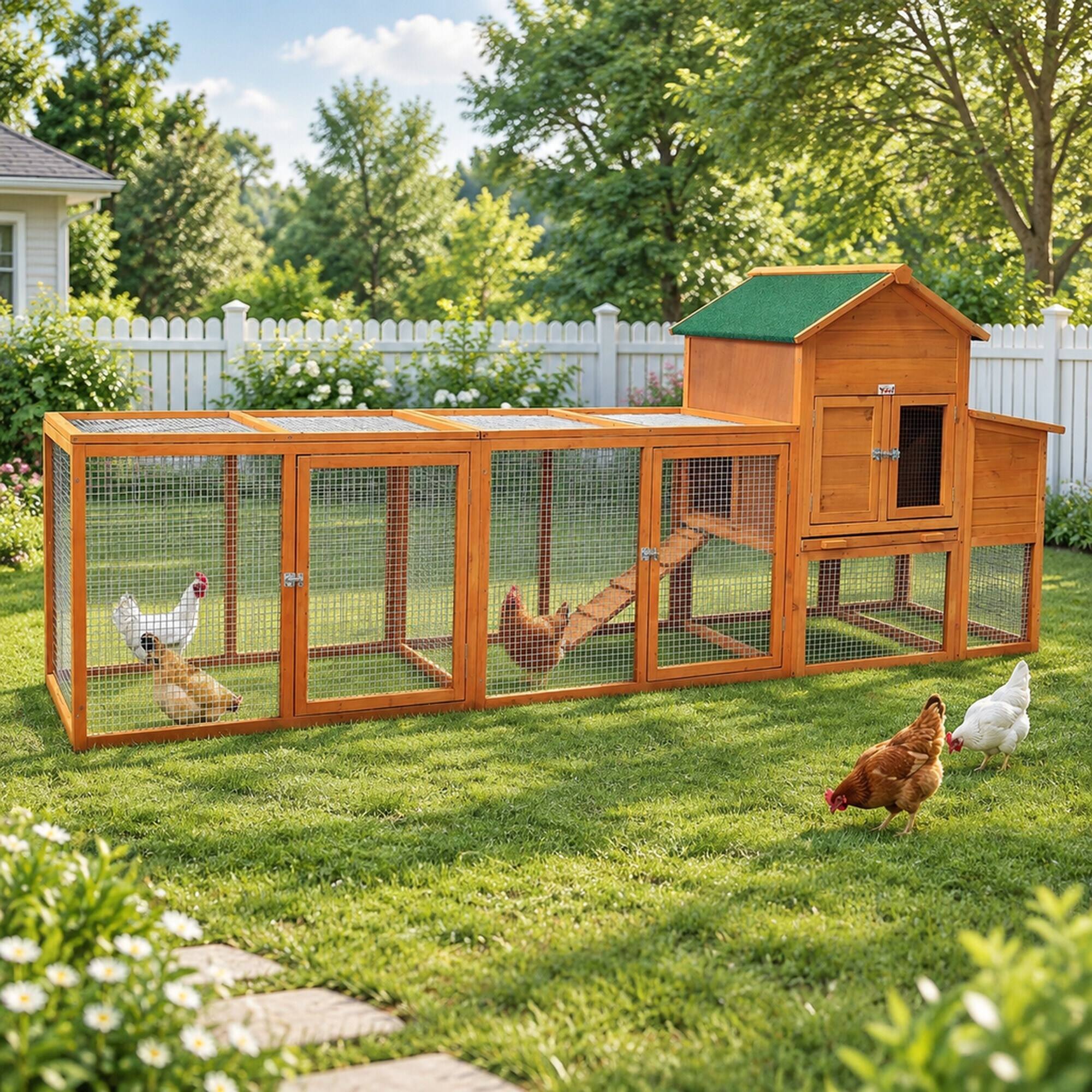 Alt View 2. RYHNUYNE - Large Wooden Chicken Coop with Run, Hen House for 2-6 Chickens, Nesting Box, Fir Wood.