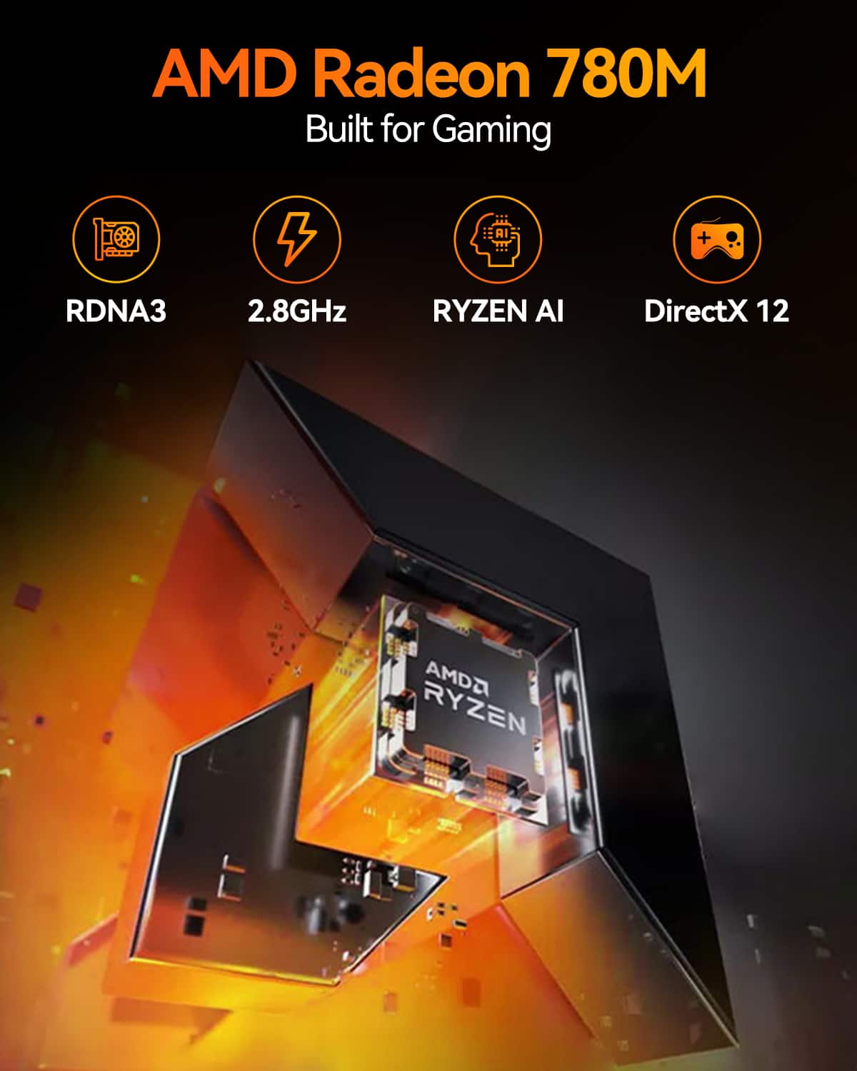 AMD Radeon 780M Built for Gaming RDNA3 2.8GHz RYZEN AI DirectX 12 AMD RYZEN